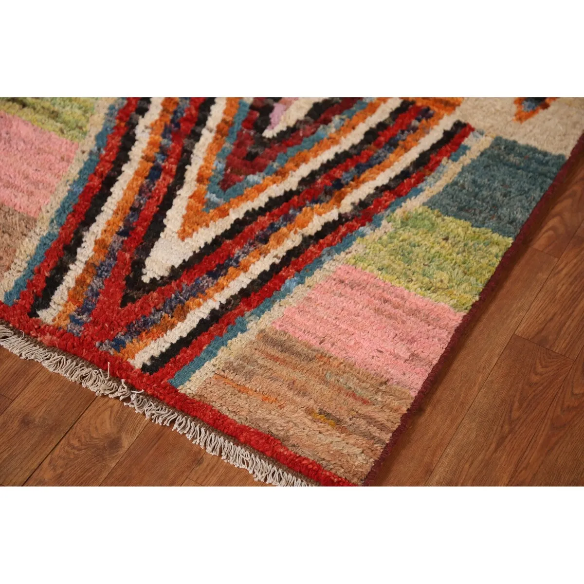 Geometric Multi-Color Moroccan Runner Rug Handmade Wool Carpet - 2'8 x 9'11