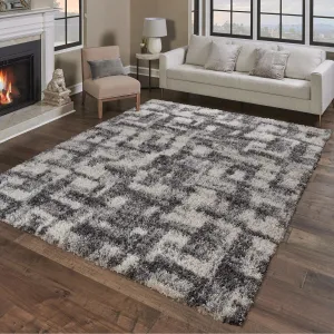Gertmenian Anjou Abstract Grey Modern Geo Shag Area Rug