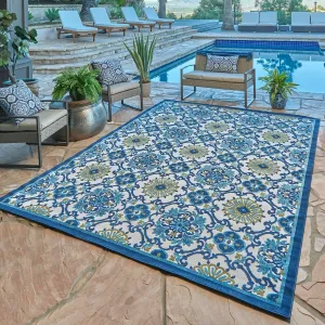 Gertmenian Fosel Chora Ivory Modern Floral Tile Indoor/ Outdoor High-Low Area Rug