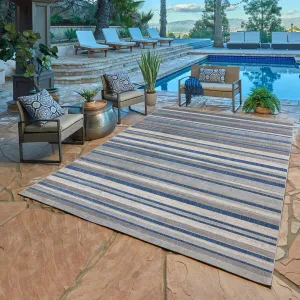 Gertmenian Fosel Muxia Navy Grey Modern Stripe High-Low Indoor/ Outdoor Area Rug