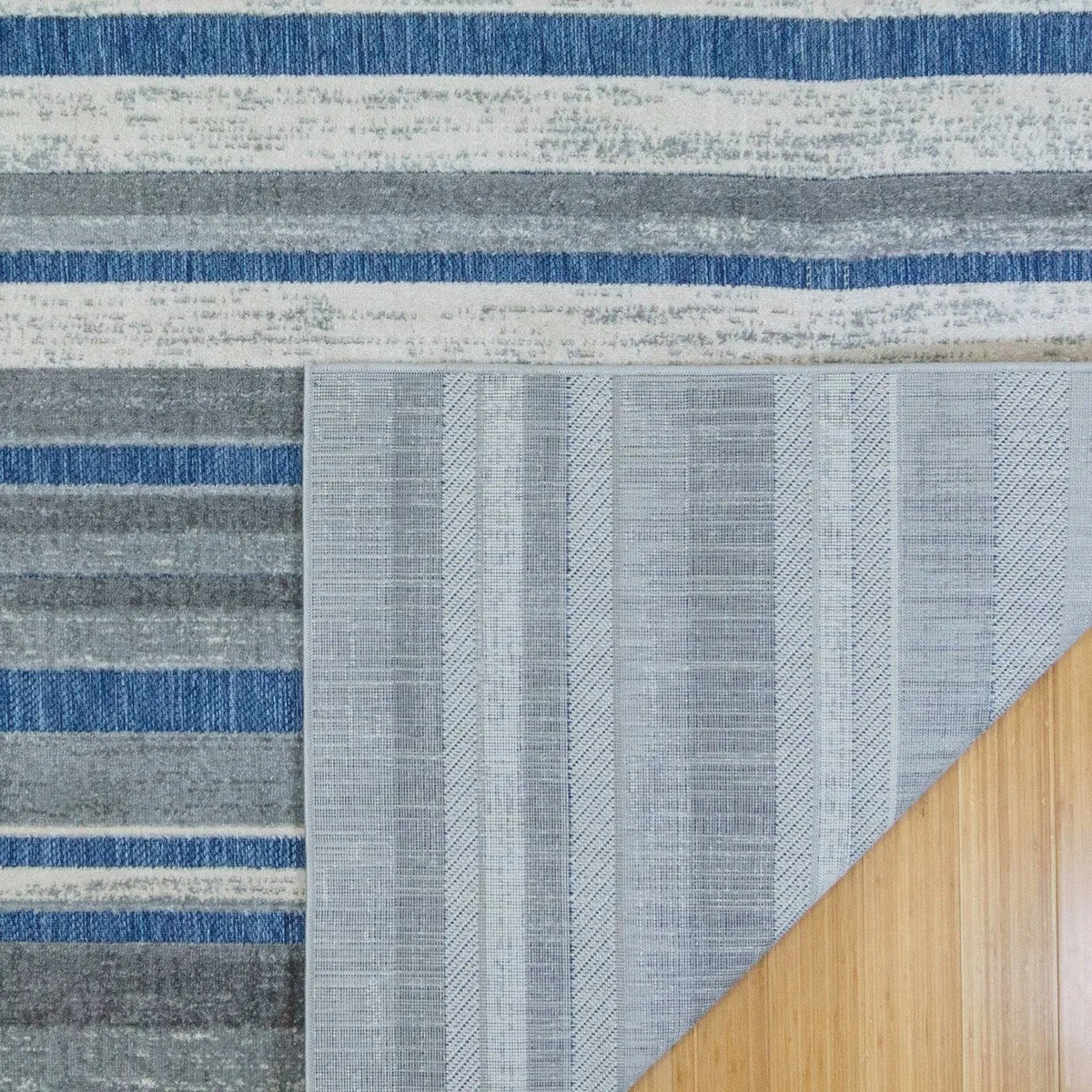 Gertmenian Fosel Muxia Navy Grey Modern Stripe High-Low Indoor/ Outdoor Area Rug