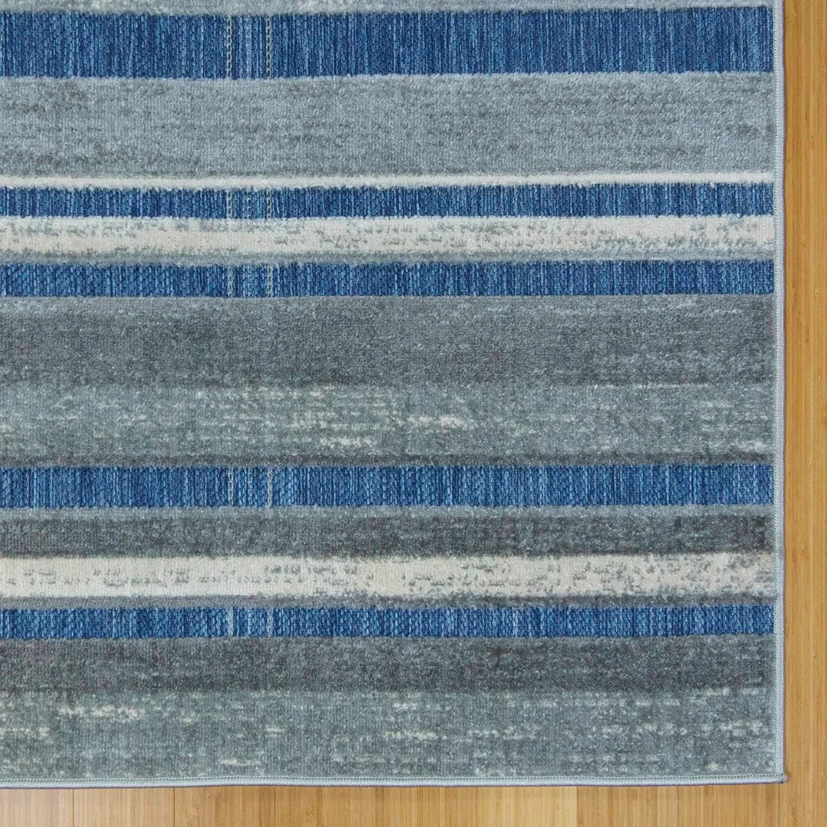 Gertmenian Fosel Muxia Navy Grey Modern Stripe High-Low Indoor/ Outdoor Area Rug