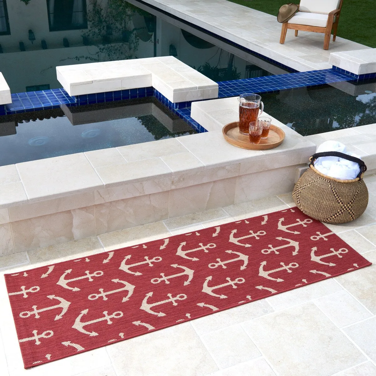 Gertmenian Paseo Maritime Red Nautical Anchor Indoor/ Outdoor Area Rug
