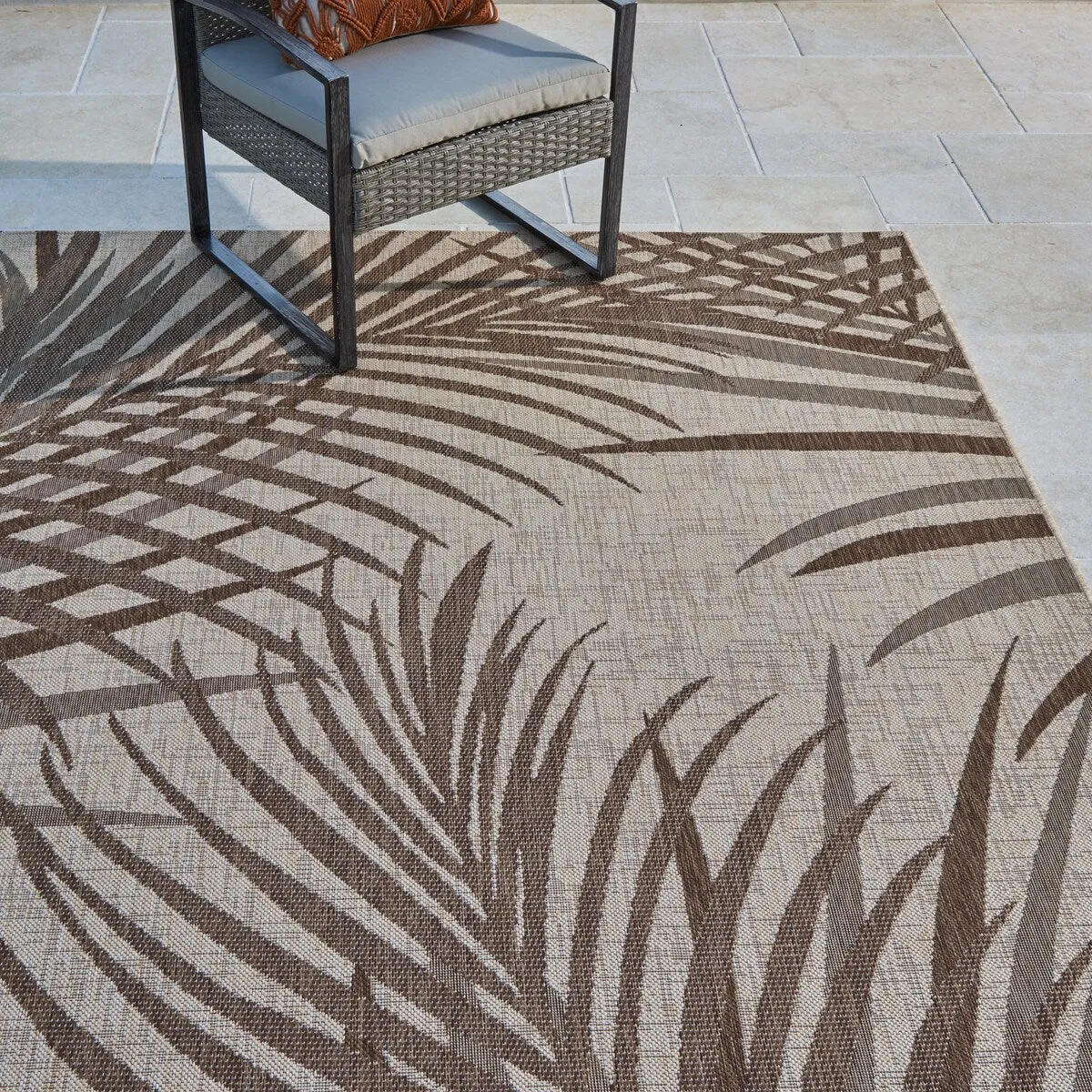 Gertmenian Paseo Paume Havana Brown Casual Palm Leaf Flatweave Indoor/ Outdoor Area Rug