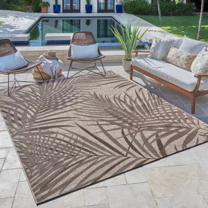 Gertmenian Paseo Paume Havana Brown Casual Palm Leaf Flatweave Indoor/ Outdoor Area Rug
