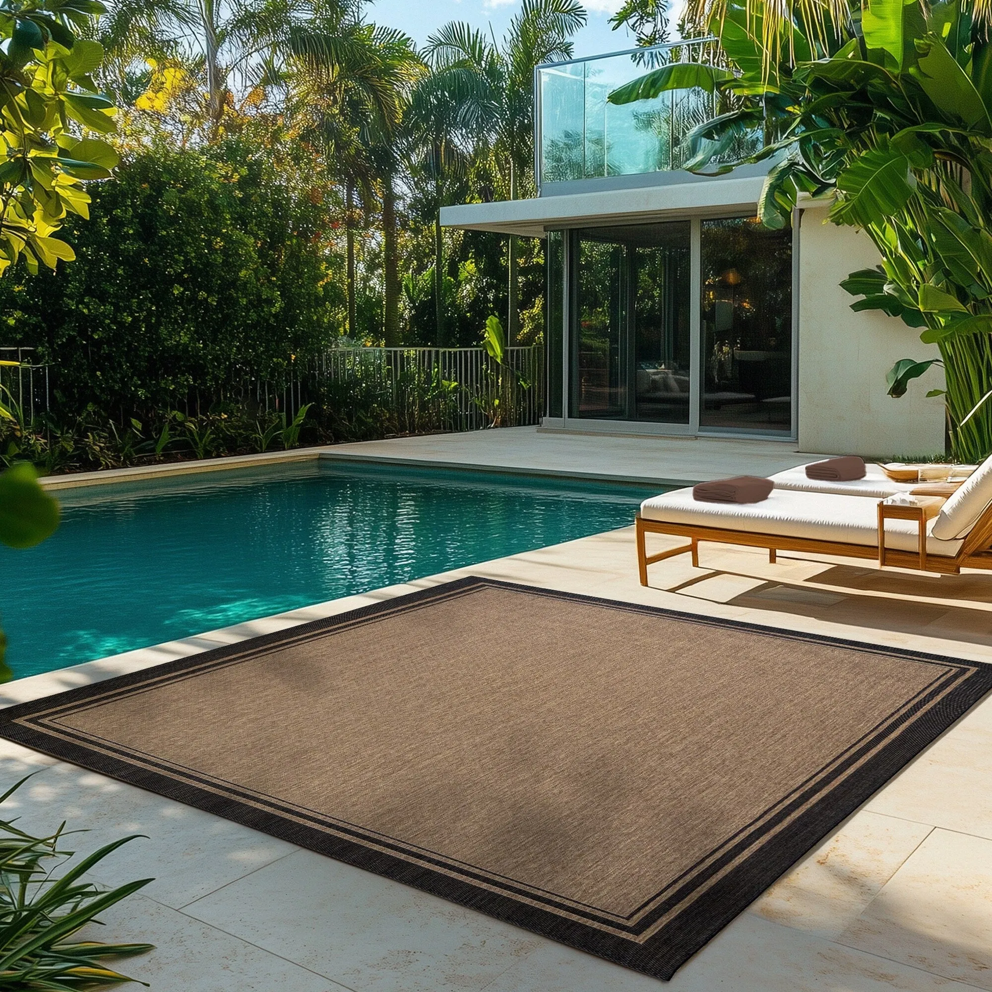 Gertmenian Paseo Soroa Chestnut Brown/Black Classic Border Flatweave Indoor/ Outdoor Area Rug