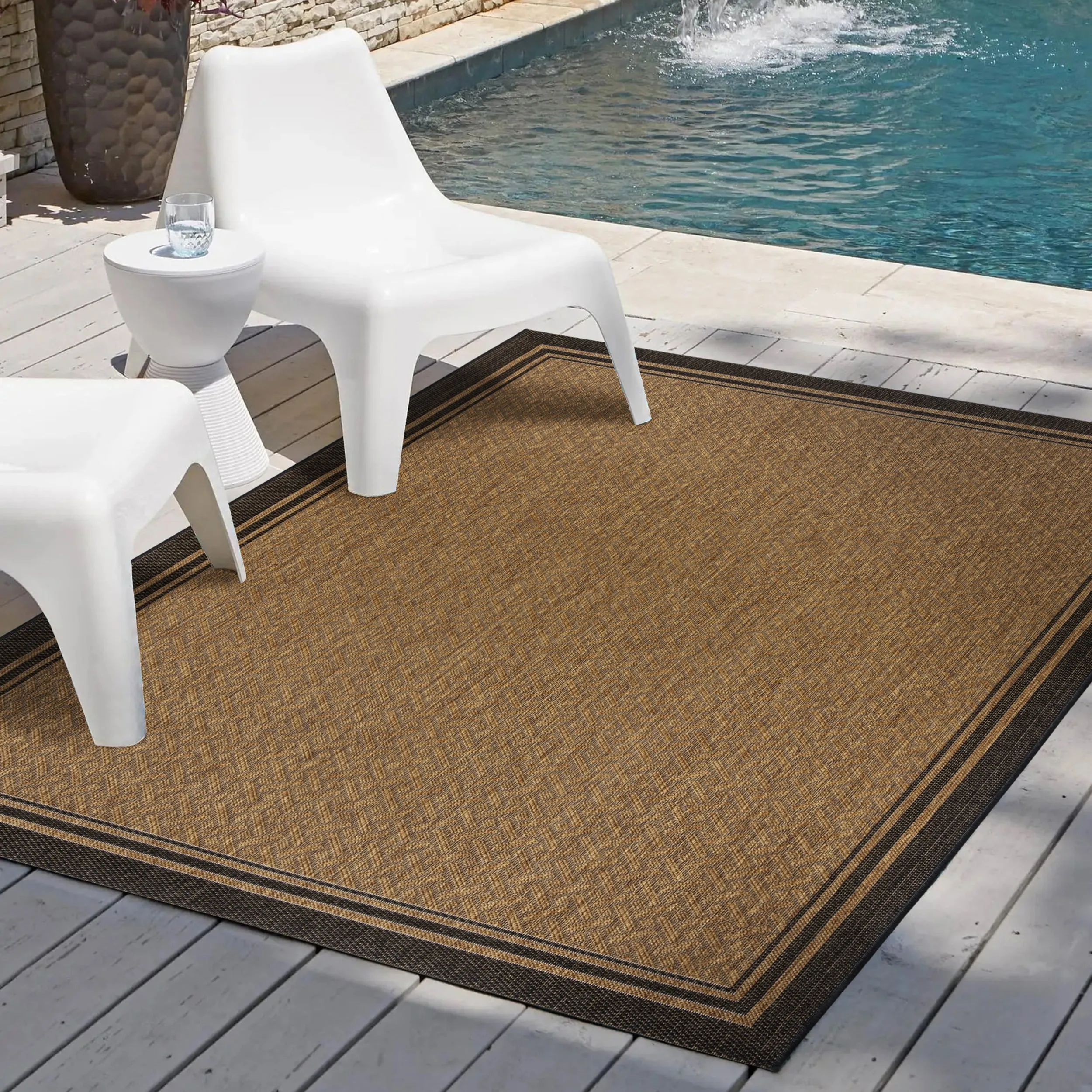 Gertmenian Paseo Soroa Chestnut Brown/Black Classic Border Flatweave Indoor/ Outdoor Area Rug