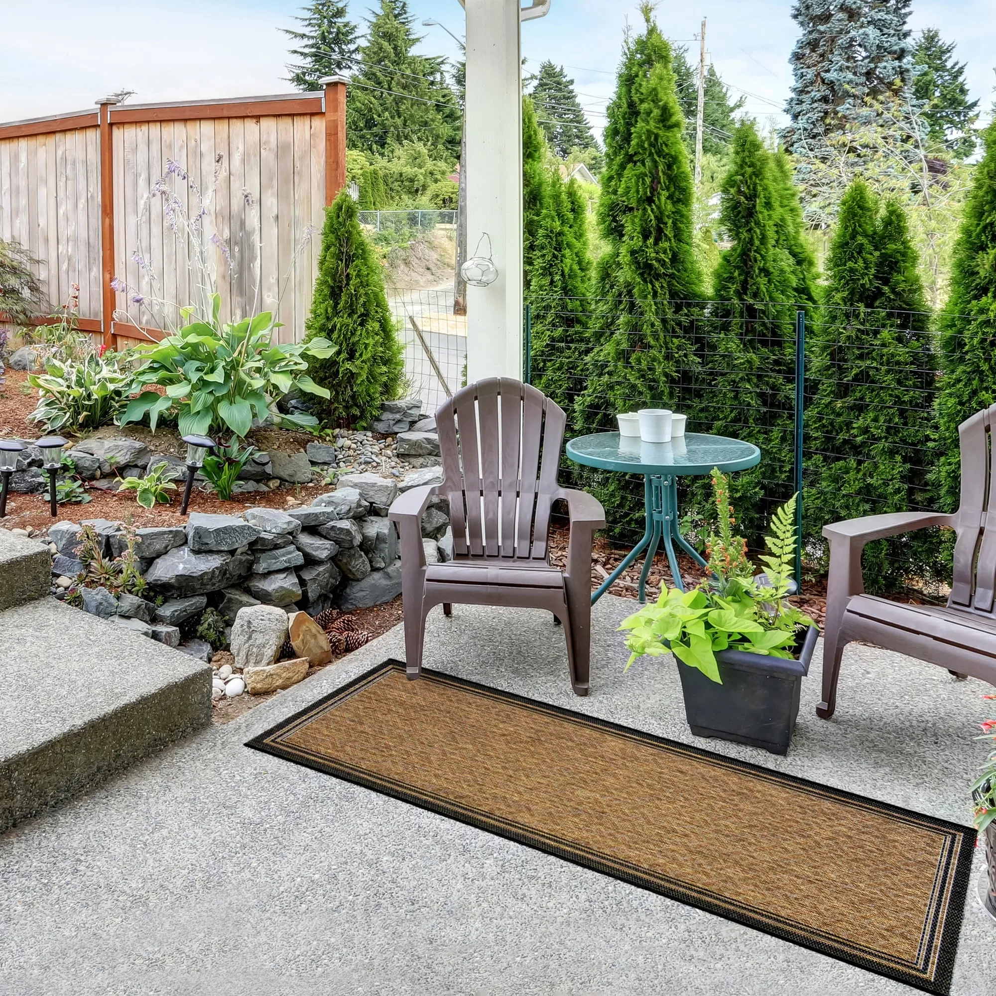 Gertmenian Paseo Soroa Chestnut Brown/Black Classic Border Flatweave Indoor/ Outdoor Area Rug
