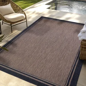Gertmenian Paseo Soroa Havana Brown/Black Classic Border Flatweave Indoor/ Outdoor Area Rug