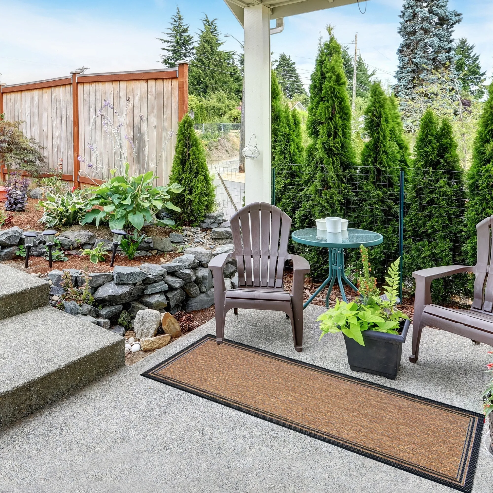 Gertmenian Paseo Soroa Havana Brown/Black Classic Border Flatweave Indoor/ Outdoor Area Rug