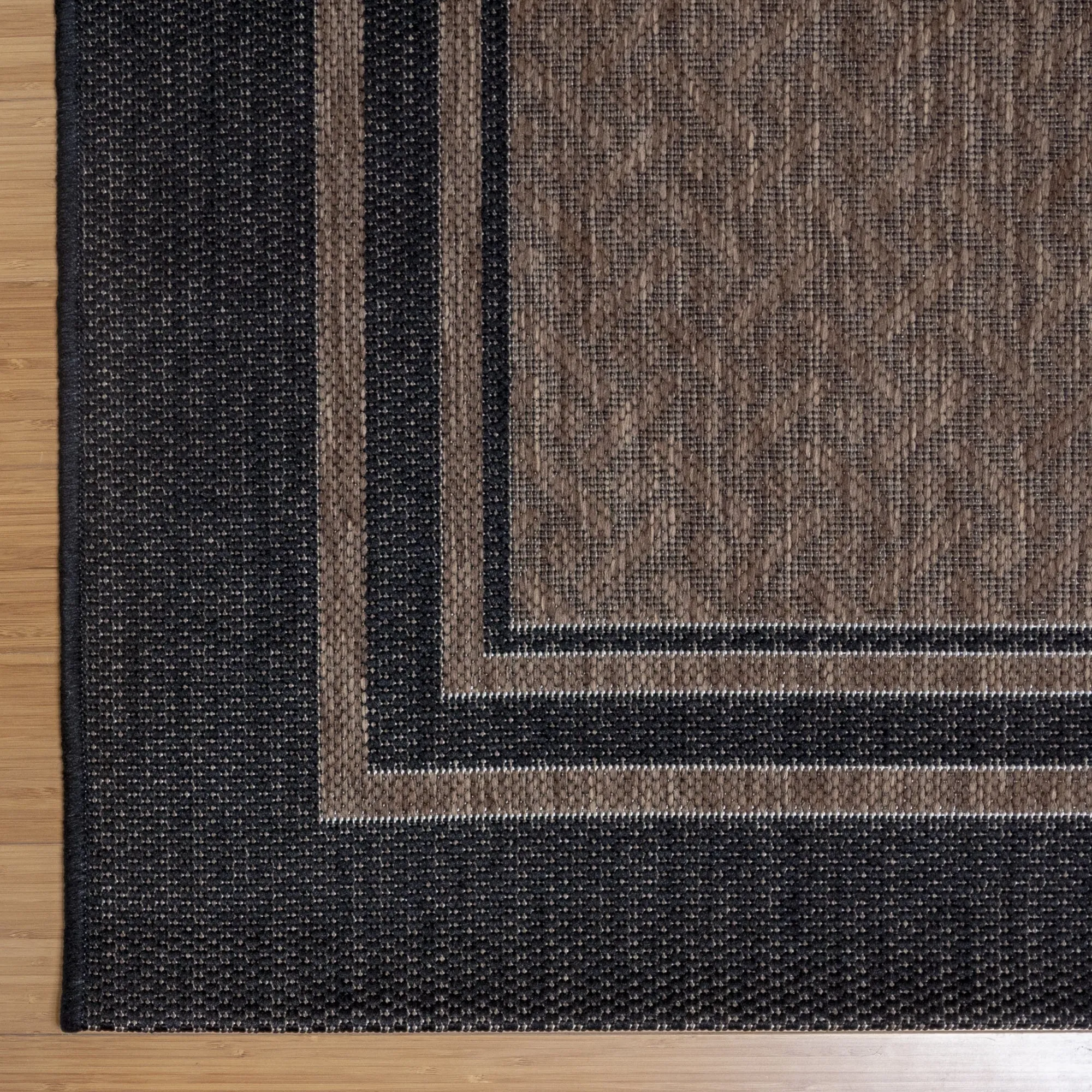 Gertmenian Paseo Soroa Havana Brown/Black Classic Border Flatweave Indoor/ Outdoor Area Rug