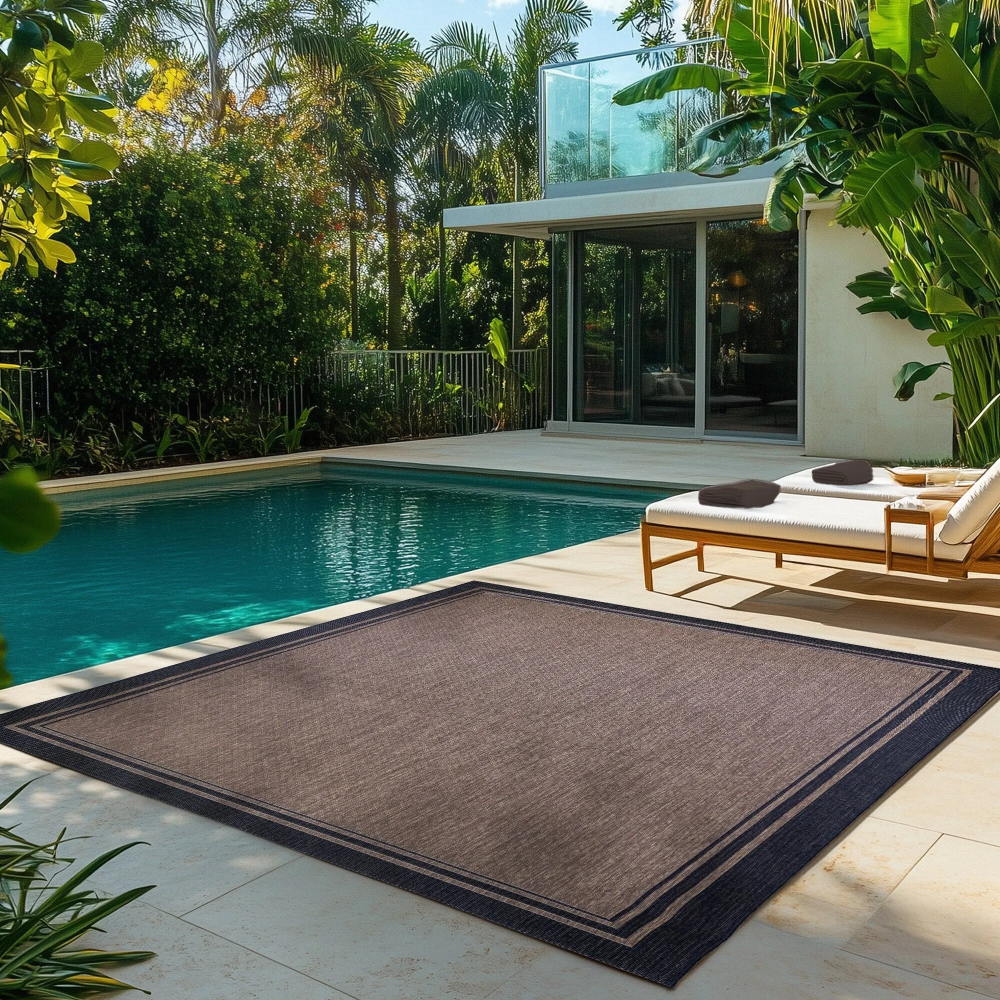 Gertmenian Paseo Soroa Havana Brown/Black Classic Border Flatweave Indoor/ Outdoor Area Rug