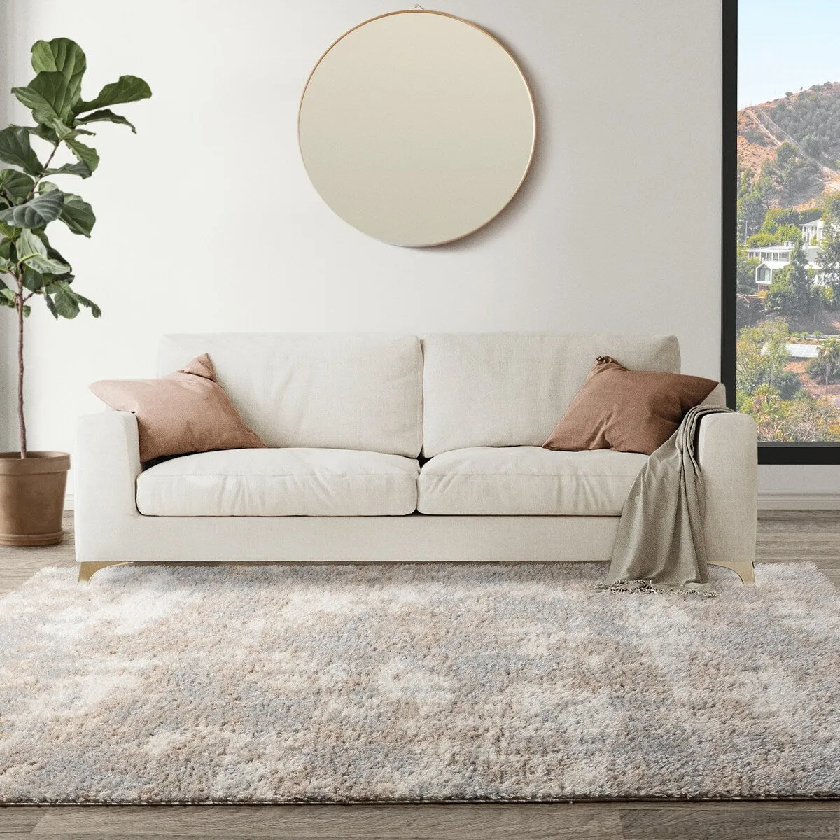 Gertmenian Thayer Garda Modern Abstract Ivory/Beige Shag Area Rug
