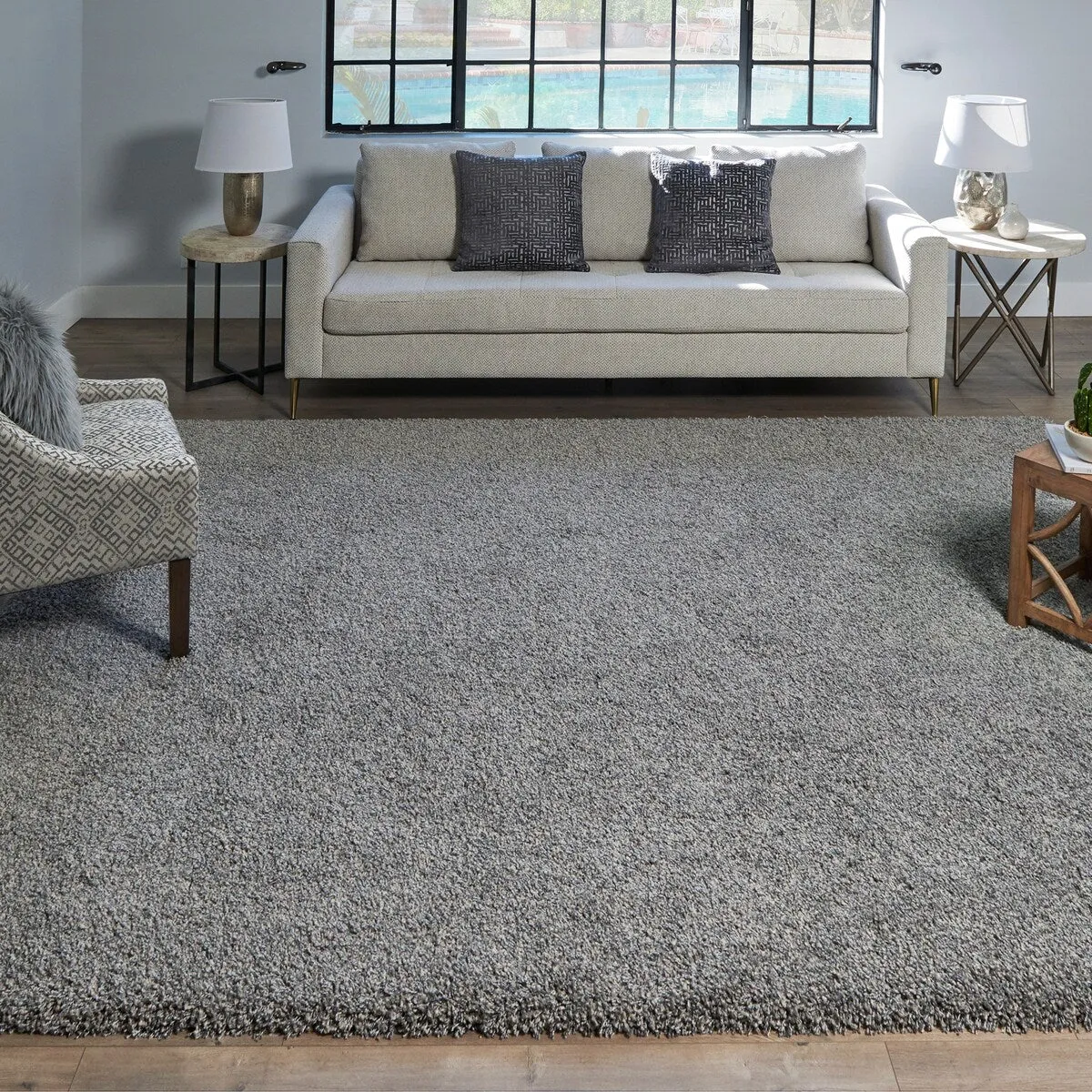 Gertmenian Ultimate Shag Solid Smoke Grey Plush Shag Area Rug