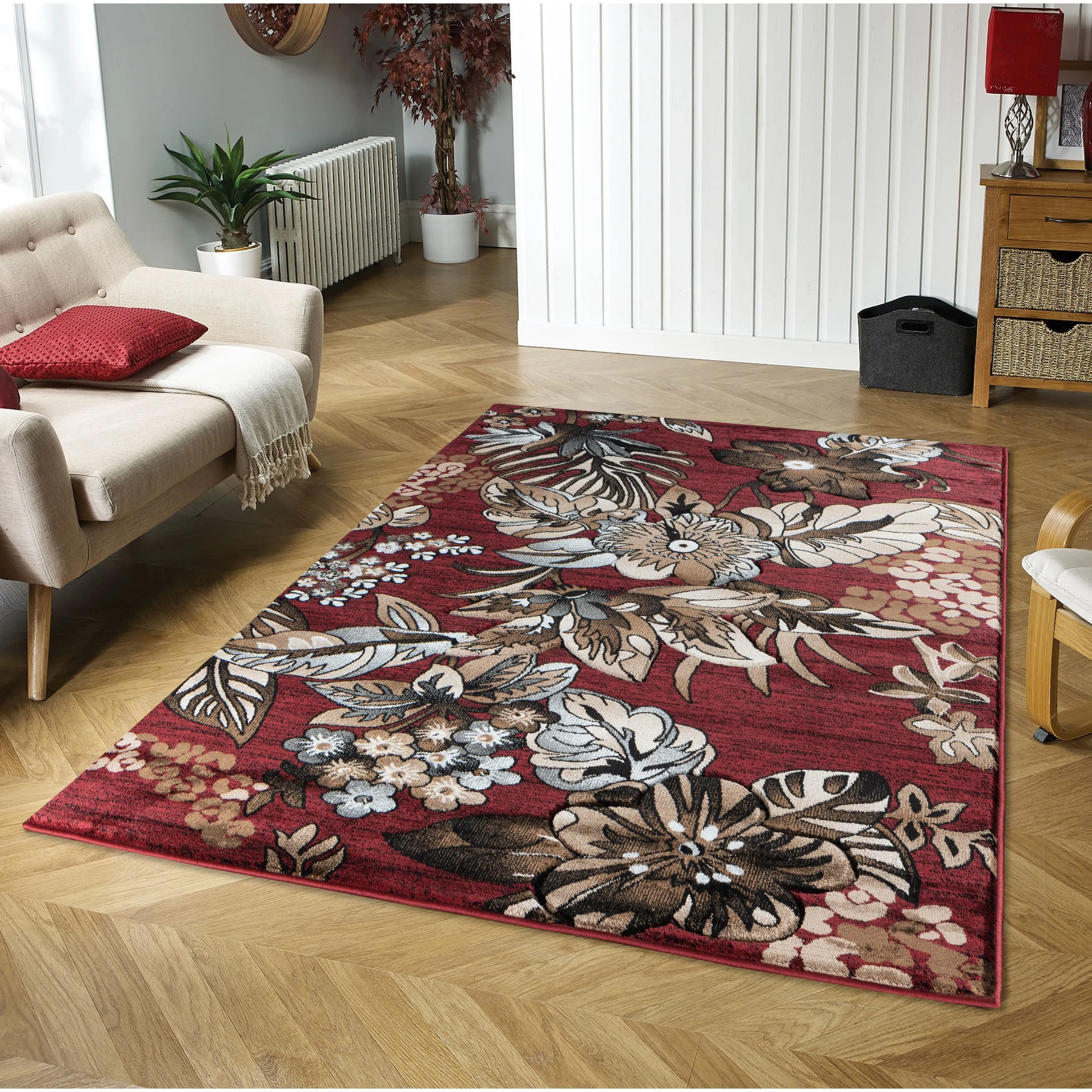 Glamour Collection Red/Brown Area Rug
