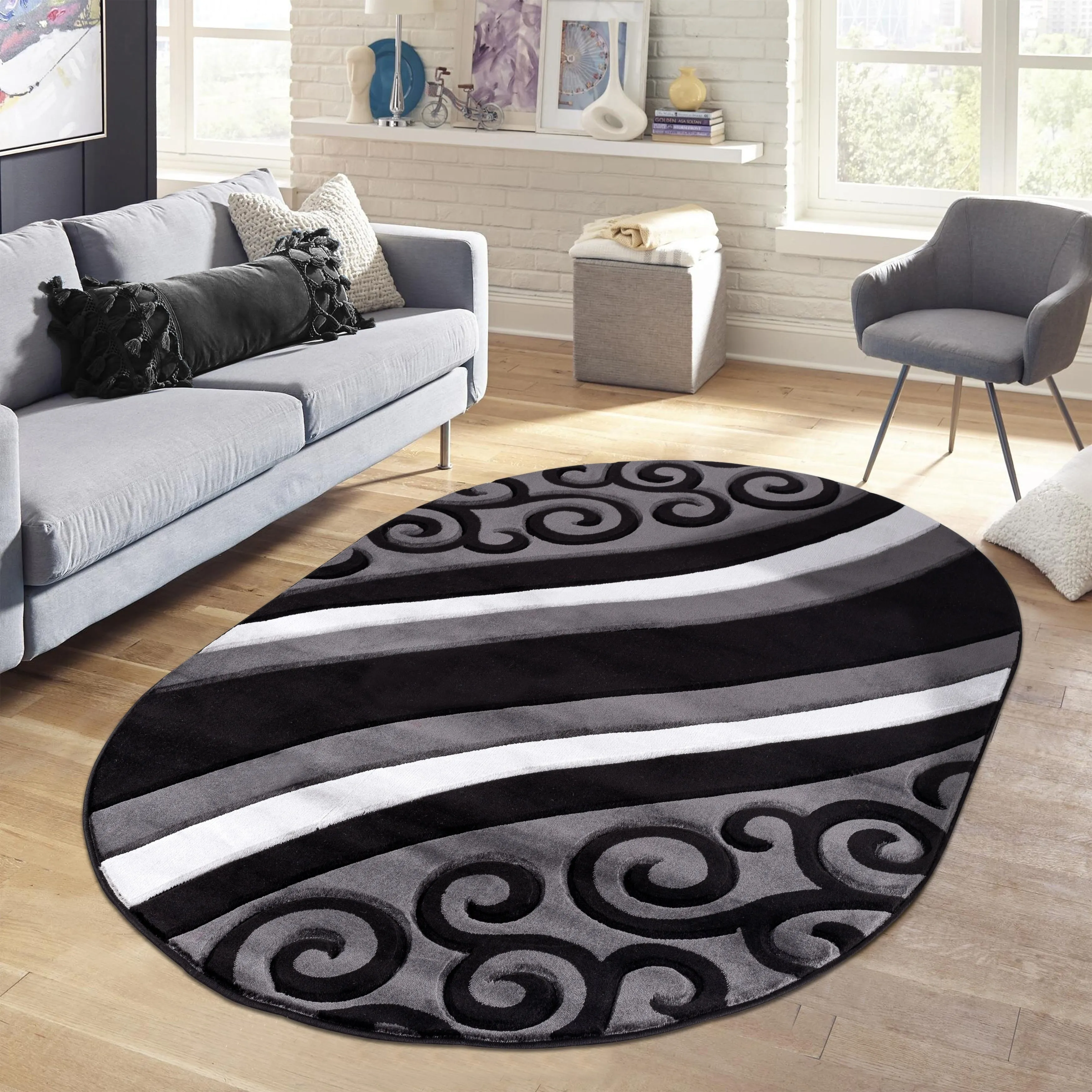 Glamour Grey/Black Polypropylene Area Rug