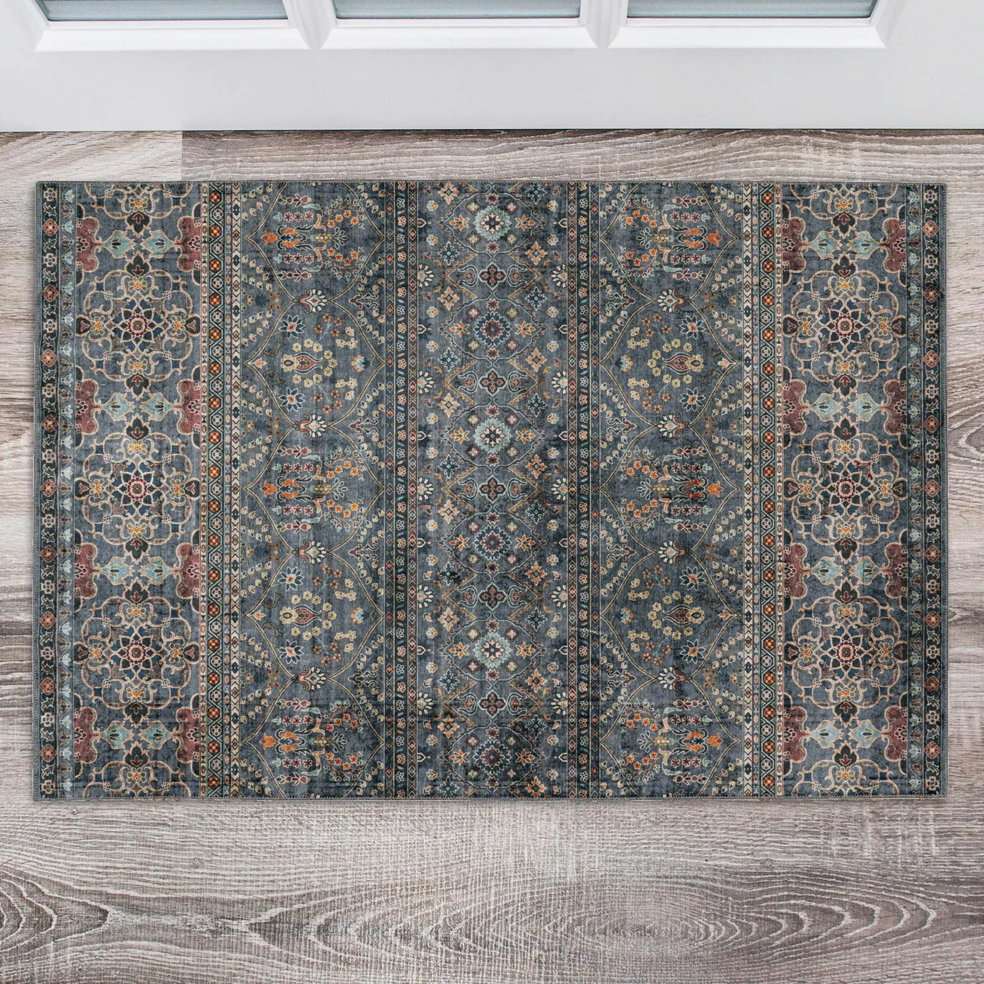 Grant Machine Washable Teal and Ivory Area Rug
