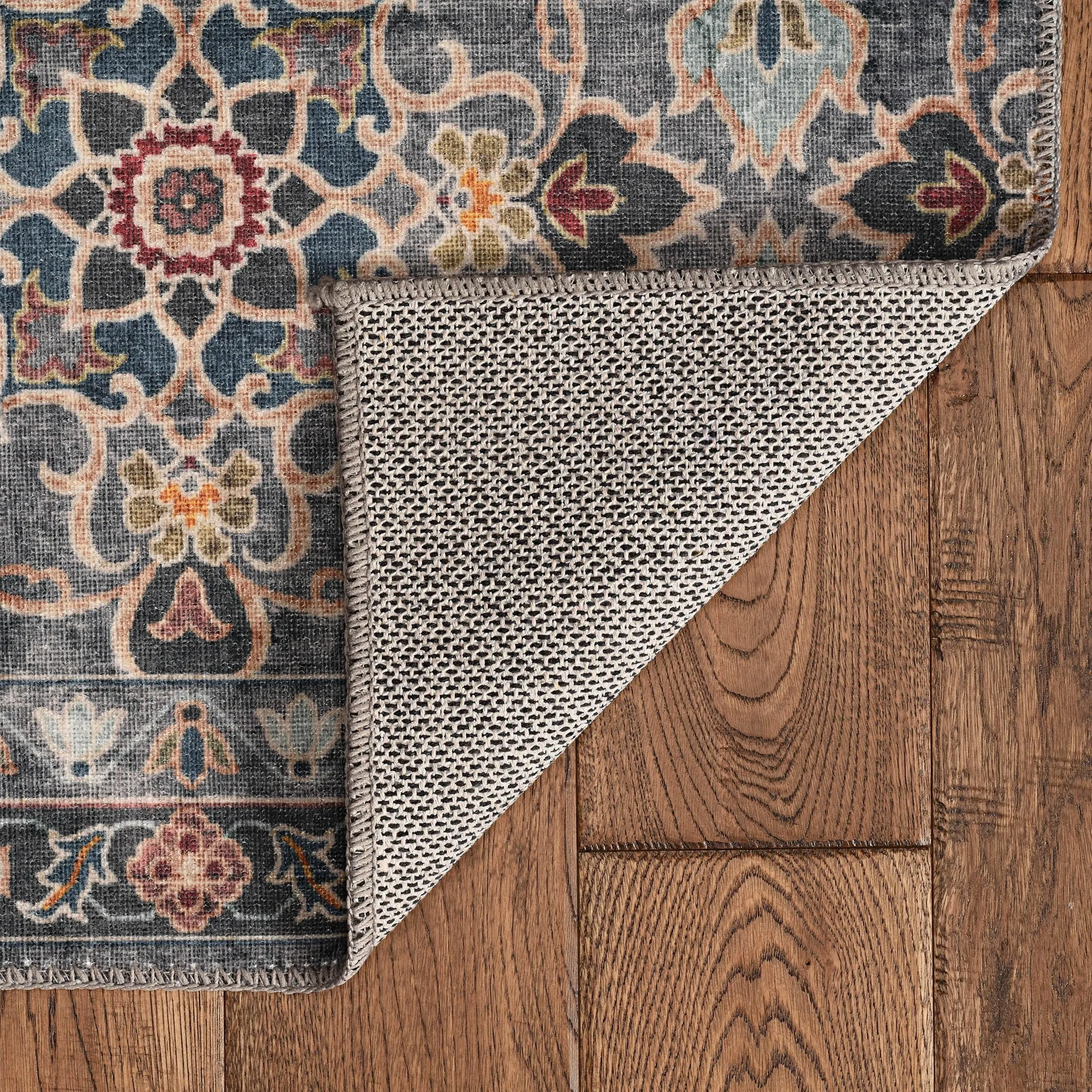 Grant Machine Washable Teal and Ivory Area Rug
