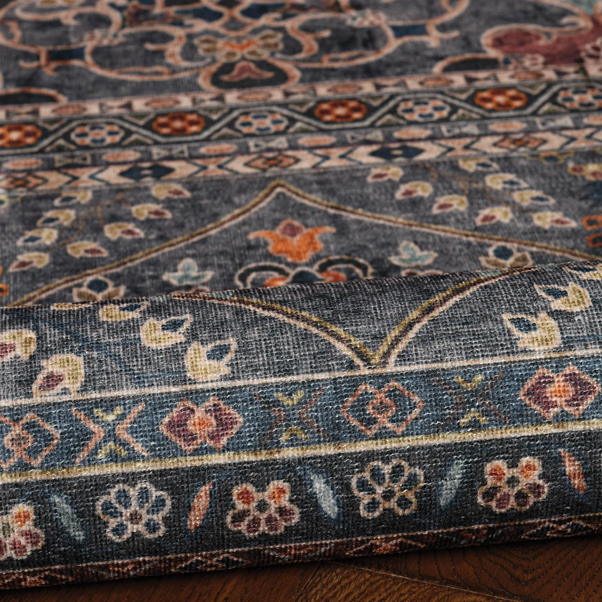 Grant Machine Washable Teal and Ivory Area Rug