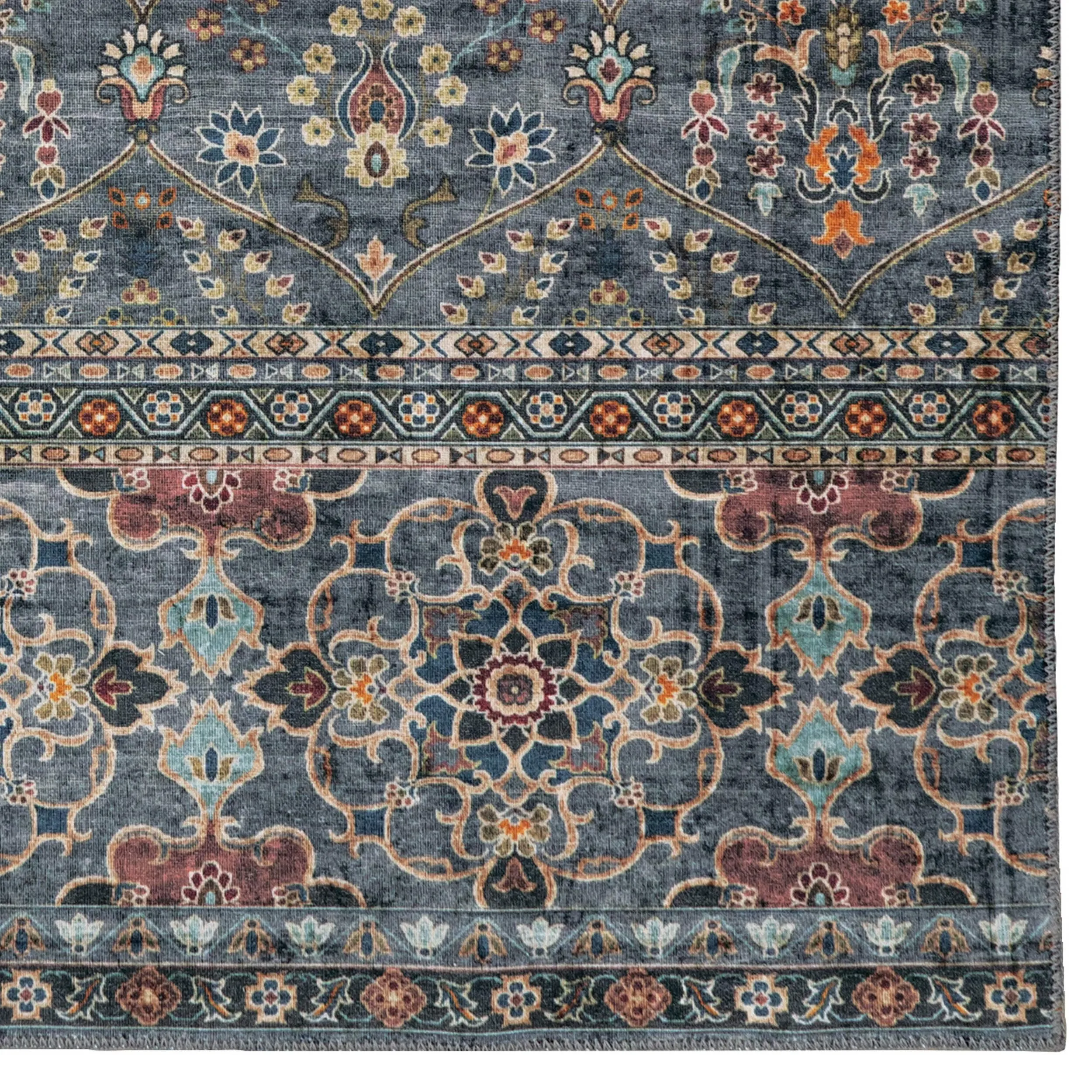 Grant Machine Washable Teal and Ivory Area Rug