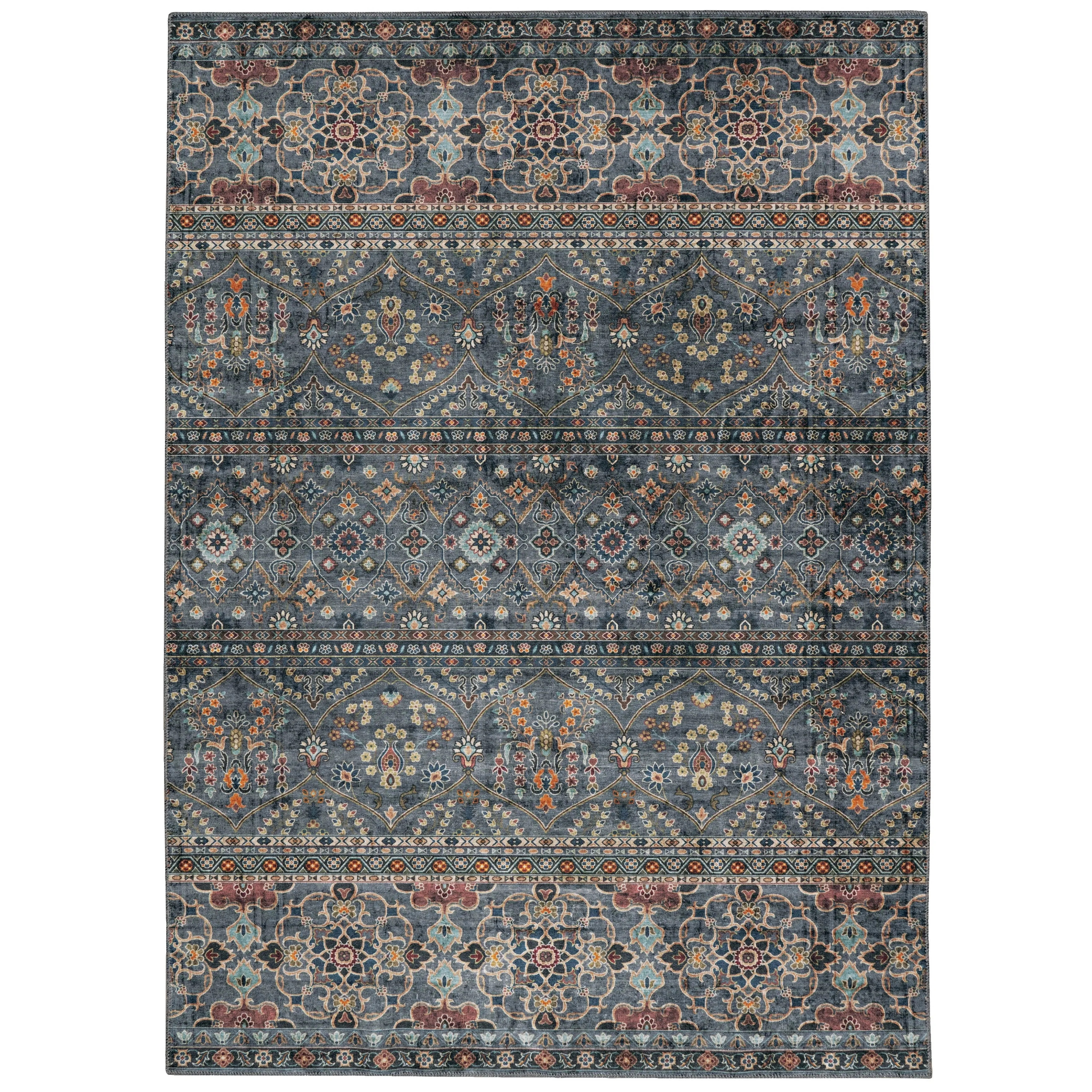 Grant Machine Washable Teal and Ivory Area Rug