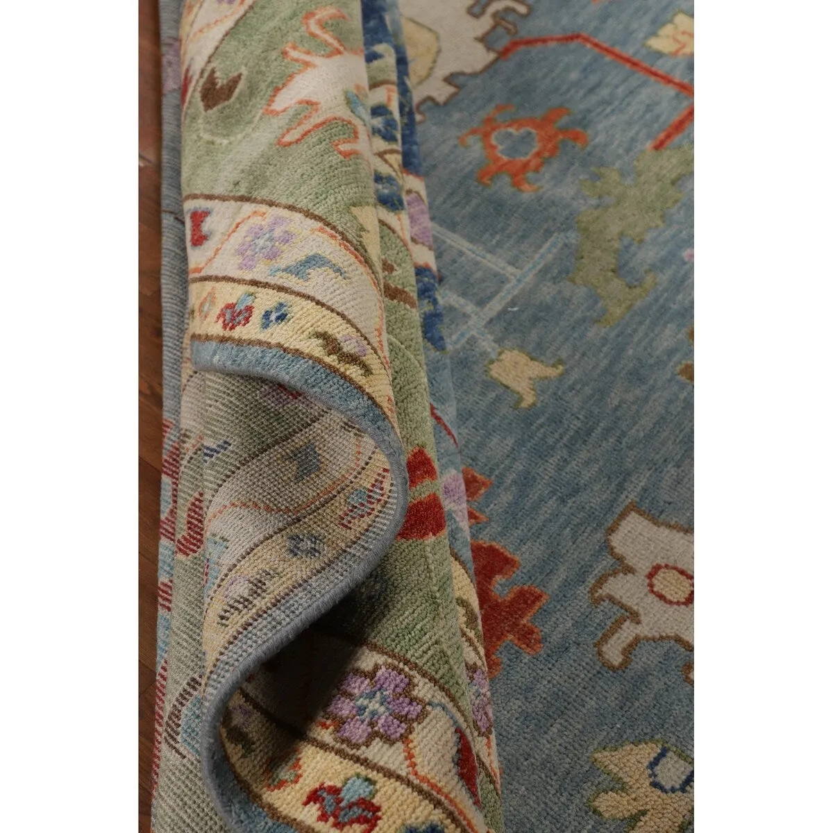 Green Blue Oushak Indian Large Area Rug Handmade Wool Carpet - 11'9 X 14'8