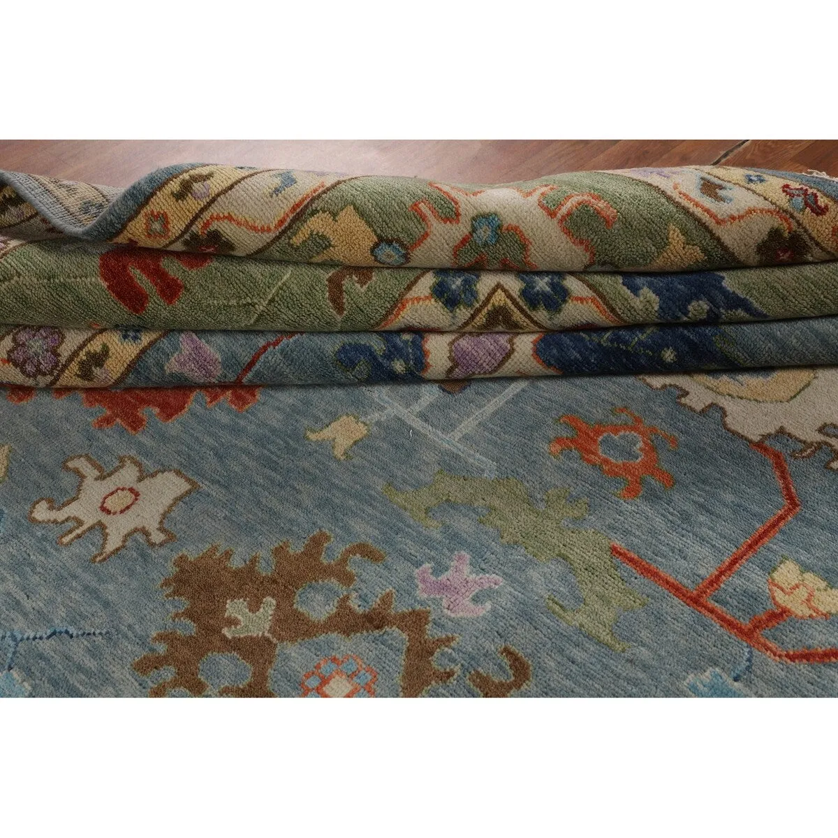 Green Blue Oushak Indian Large Area Rug Handmade Wool Carpet - 11'9 X 14'8