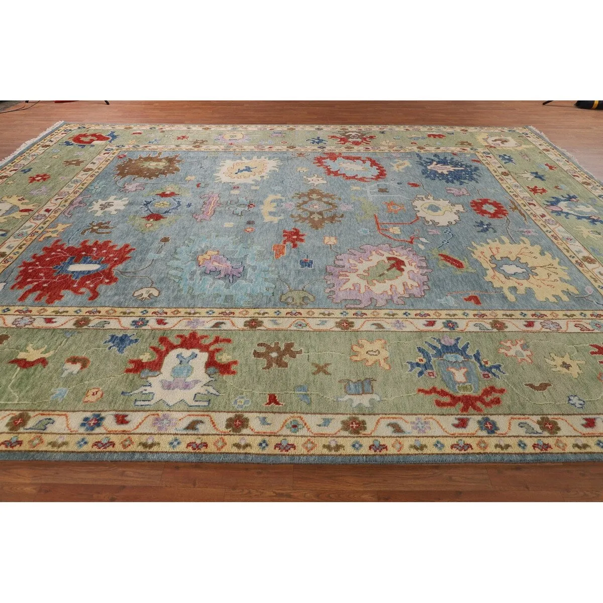 Green Blue Oushak Indian Large Area Rug Handmade Wool Carpet - 11'9 X 14'8