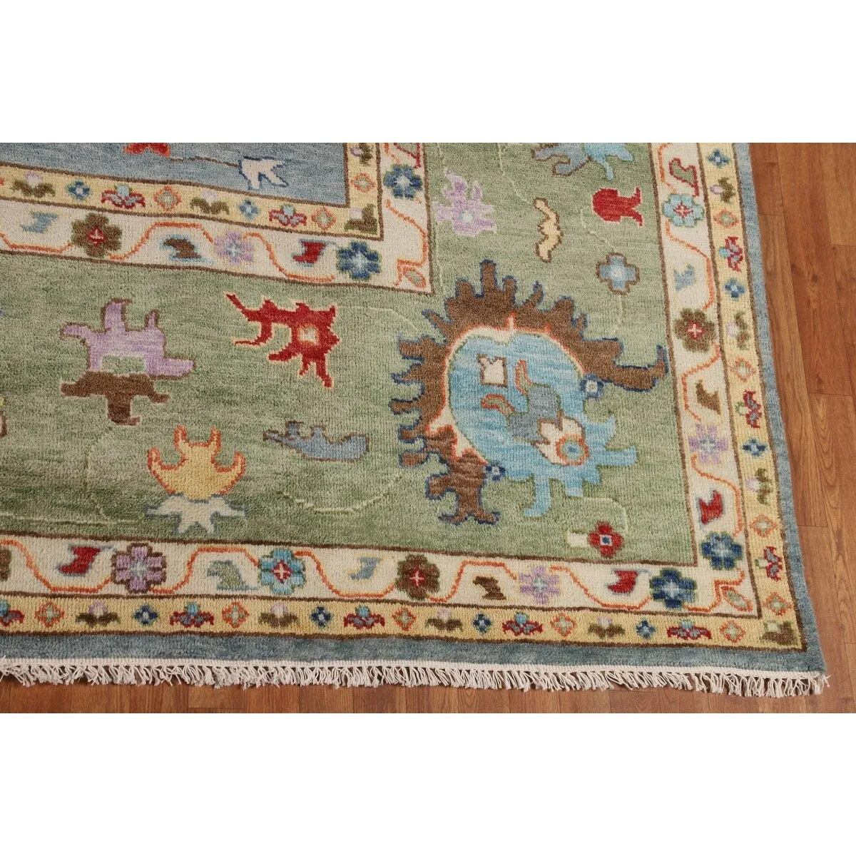 Green Blue Oushak Indian Large Area Rug Handmade Wool Carpet - 11'9 X 14'8
