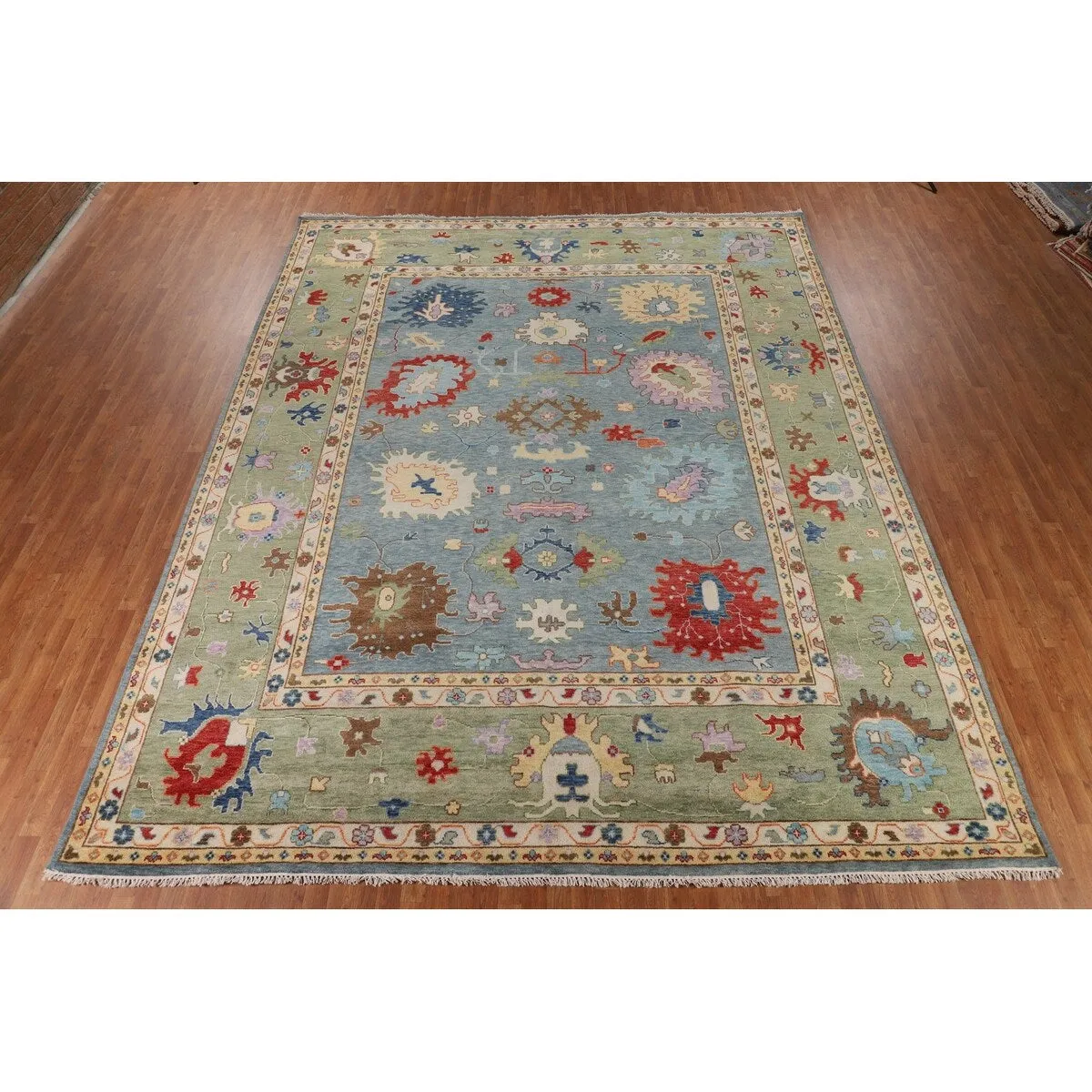 Green Blue Oushak Indian Large Area Rug Handmade Wool Carpet - 11'9 X 14'8