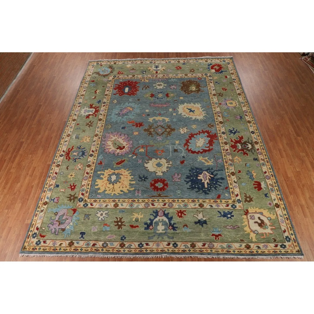 Green Blue Oushak Indian Large Area Rug Handmade Wool Carpet - 11'9 X 14'8