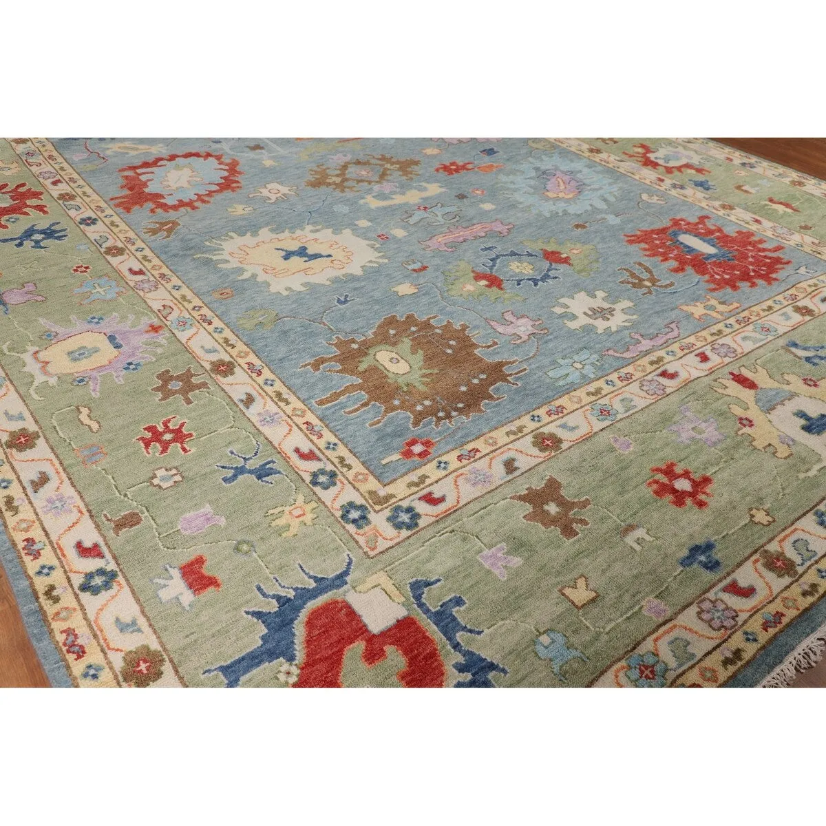 Green Blue Oushak Indian Large Area Rug Handmade Wool Carpet - 11'9 X 14'8