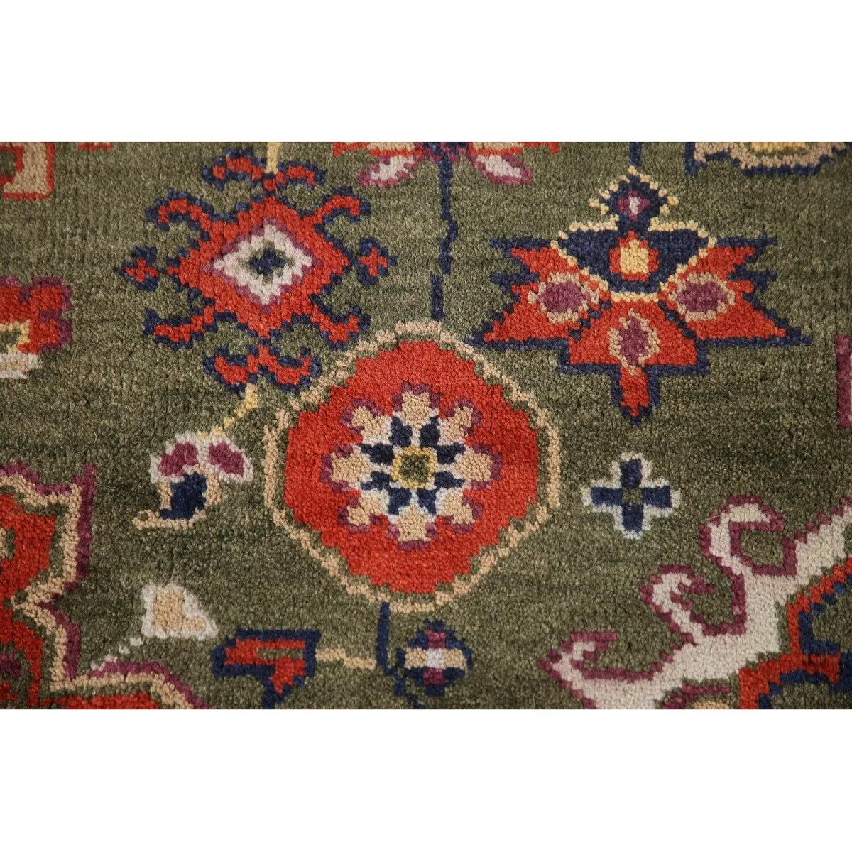 Green Geometric Heriz-Serapi Oriental Area Rug Handmade Wool Carpet - 7'10x 9'11