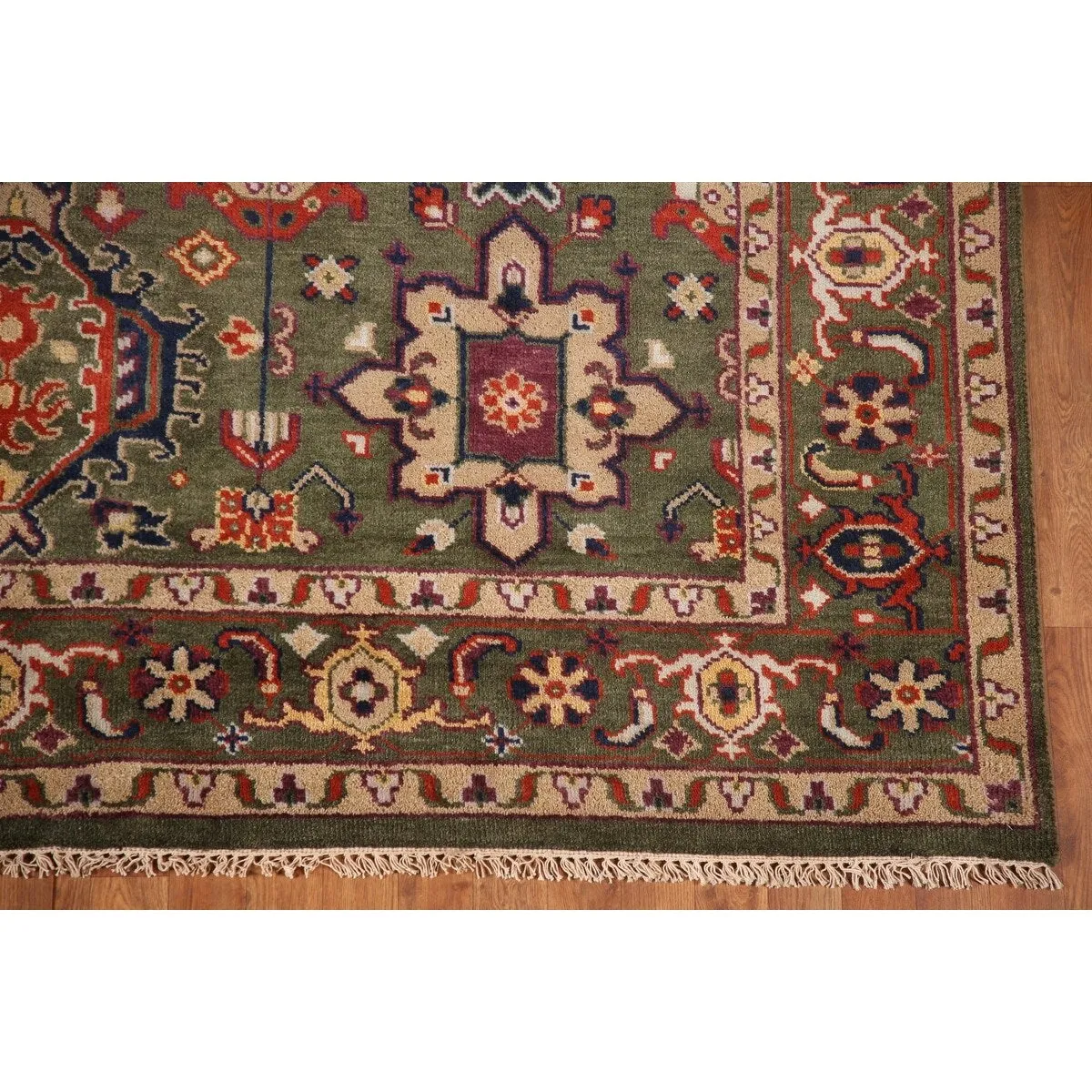 Green Geometric Heriz-Serapi Oriental Area Rug Handmade Wool Carpet - 7'10x 9'11