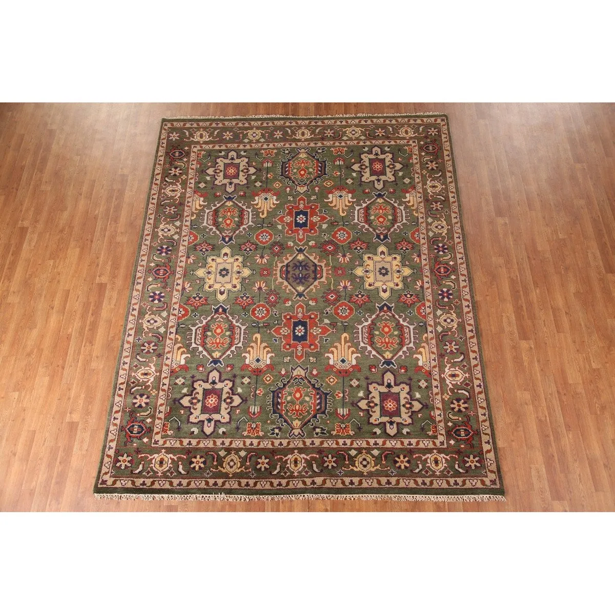 Green Geometric Heriz-Serapi Oriental Area Rug Handmade Wool Carpet - 7'10x 9'11