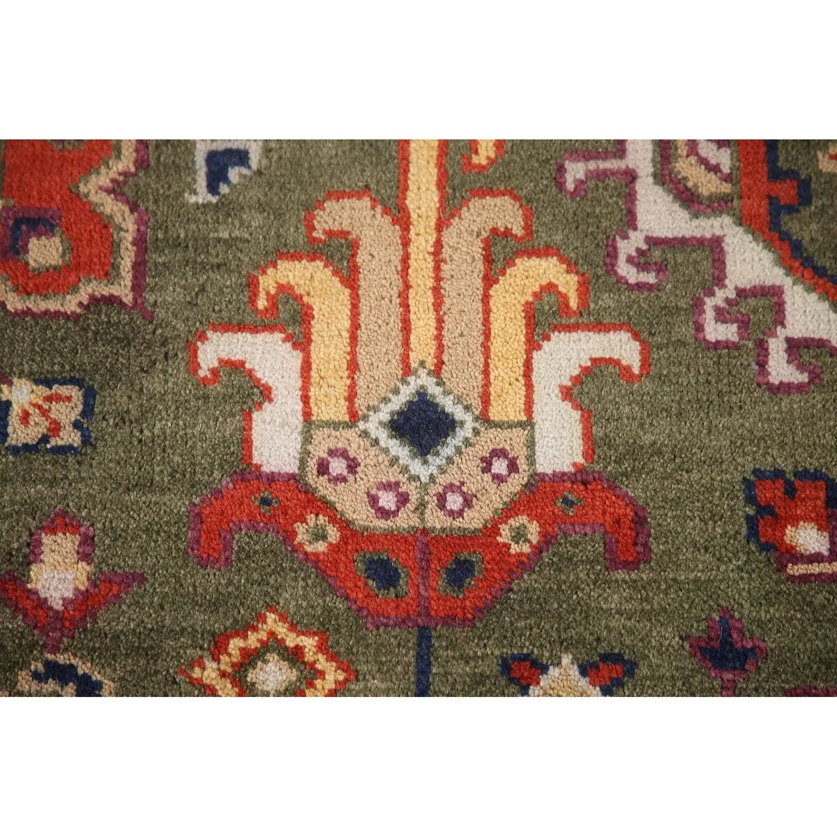 Green Geometric Heriz-Serapi Oriental Area Rug Handmade Wool Carpet - 7'10x 9'11