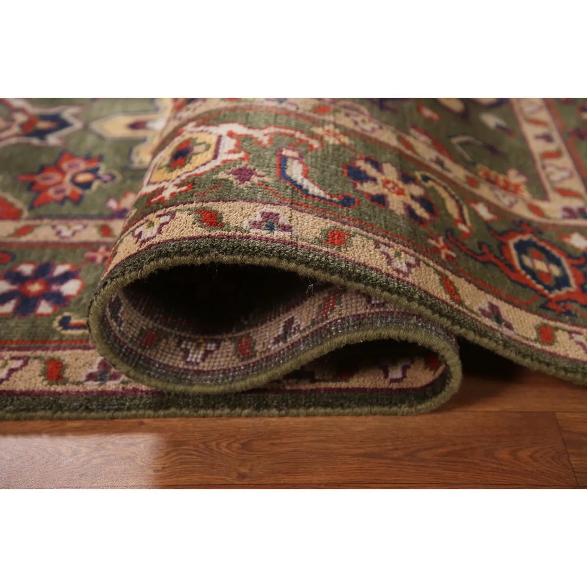 Green Geometric Heriz-Serapi Oriental Area Rug Handmade Wool Carpet - 7'10x 9'11