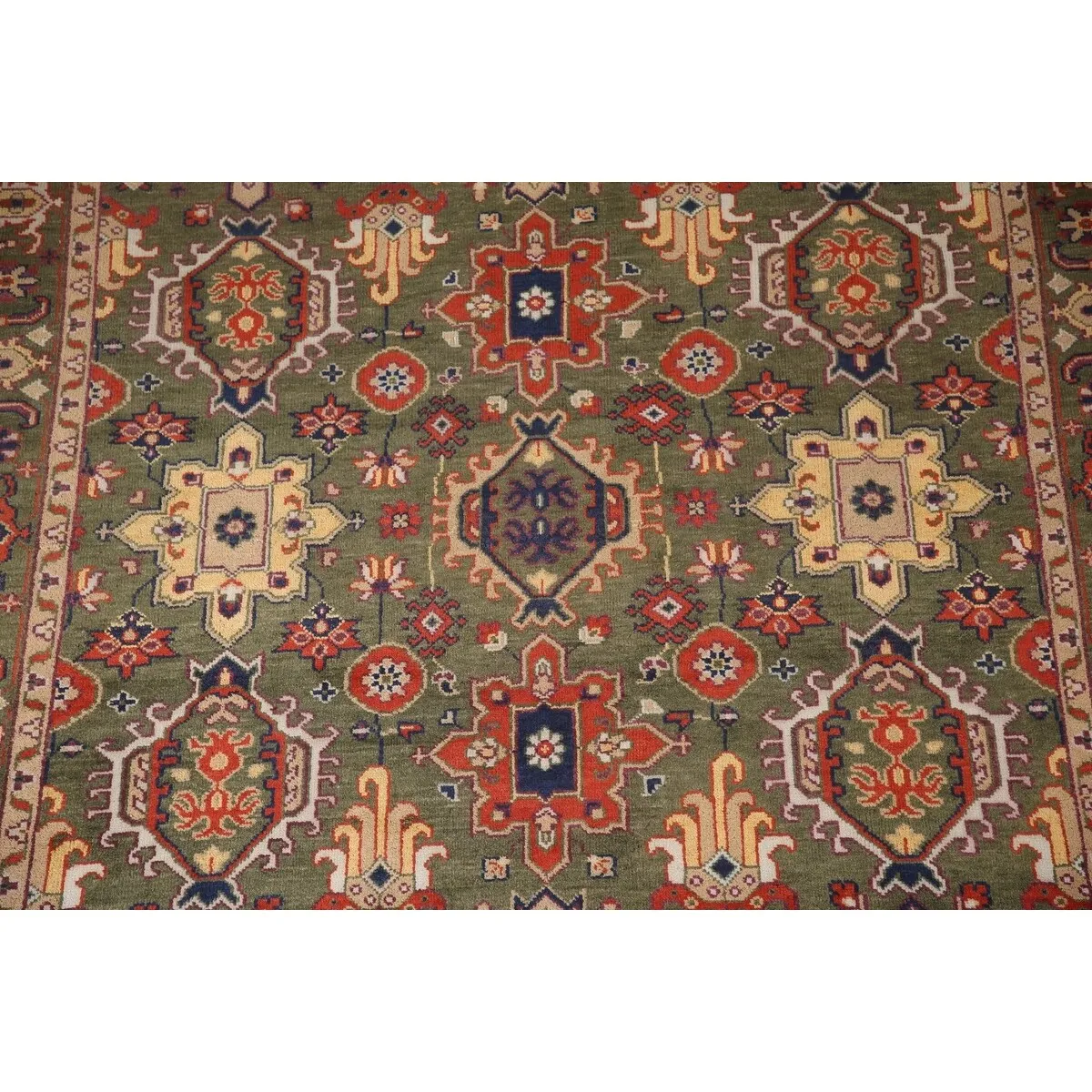 Green Geometric Heriz-Serapi Oriental Area Rug Handmade Wool Carpet - 7'10x 9'11
