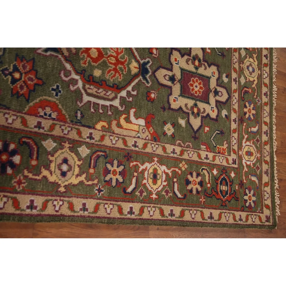 Green Geometric Heriz-Serapi Oriental Area Rug Handmade Wool Carpet - 7'10x 9'11