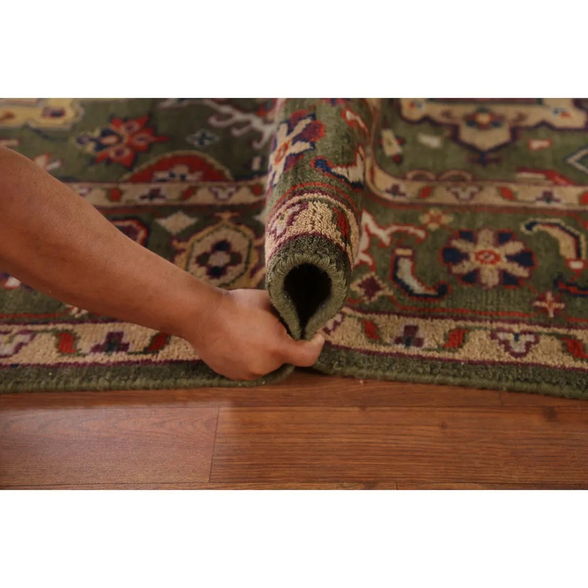 Green Geometric Heriz-Serapi Oriental Area Rug Handmade Wool Carpet - 7'10x 9'11