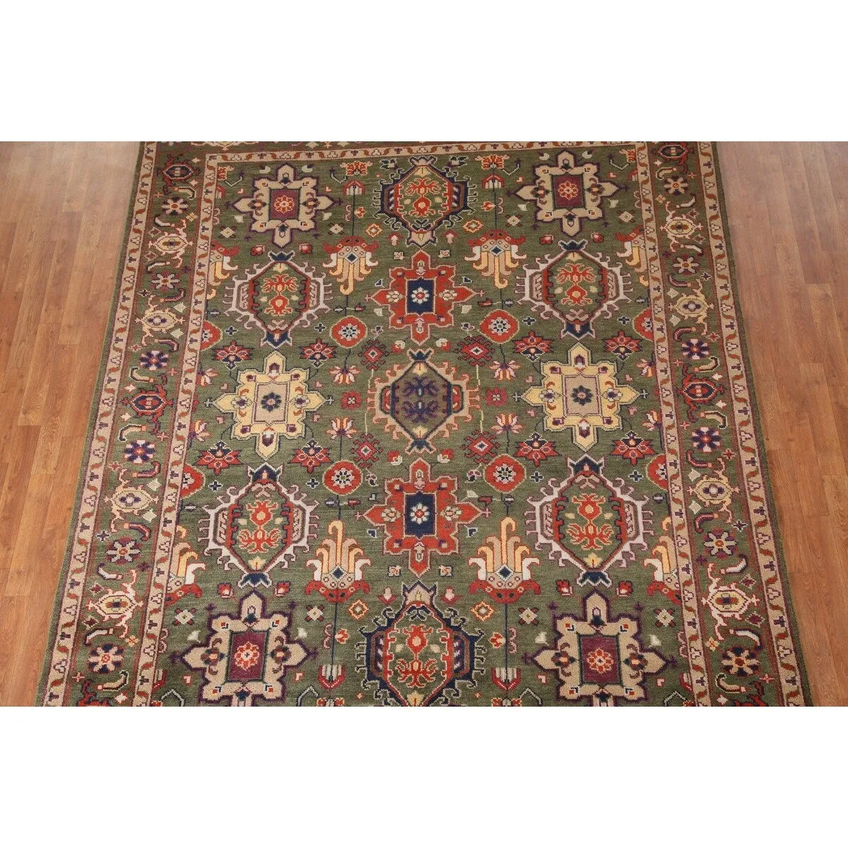 Green Geometric Heriz-Serapi Oriental Area Rug Handmade Wool Carpet - 7'10x 9'11