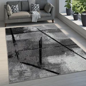 Grey Black Area Rug Modern Design with Abstract Paint Effect