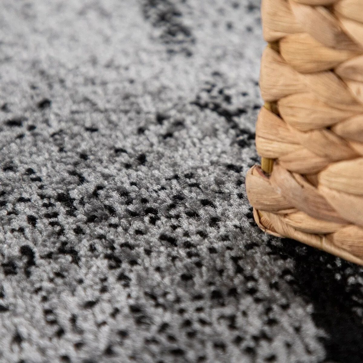 Grey Black Area Rug Modern Design with Abstract Paint Effect