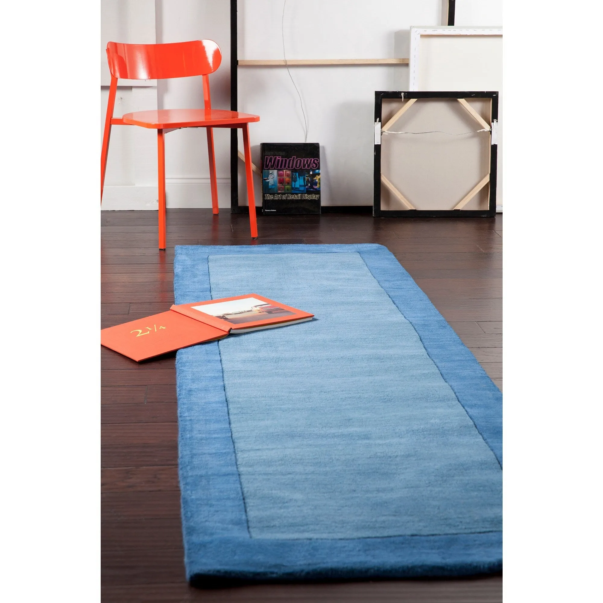 Hand Loomed Odessa Solid Bordered Tone-On-Tone Wool Area Rug