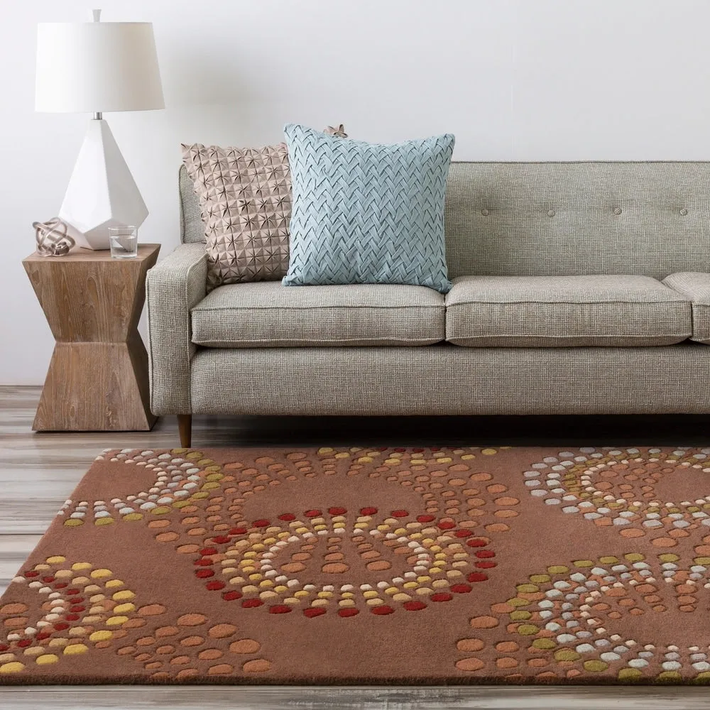 Hand-tufted Brown Contemporary Circles Miller Wool Geometric Area Rug - 8' x 10' Kidney - 8' x 10' Kidney