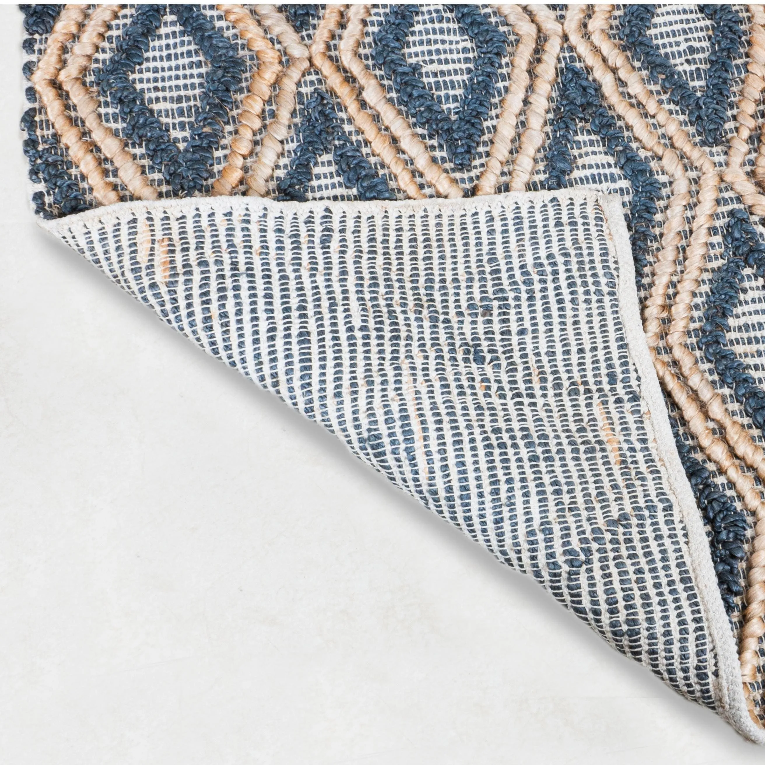 Handwoven Navy Blue/Brown Geometric Flatweave Indoor Jute Area Rug