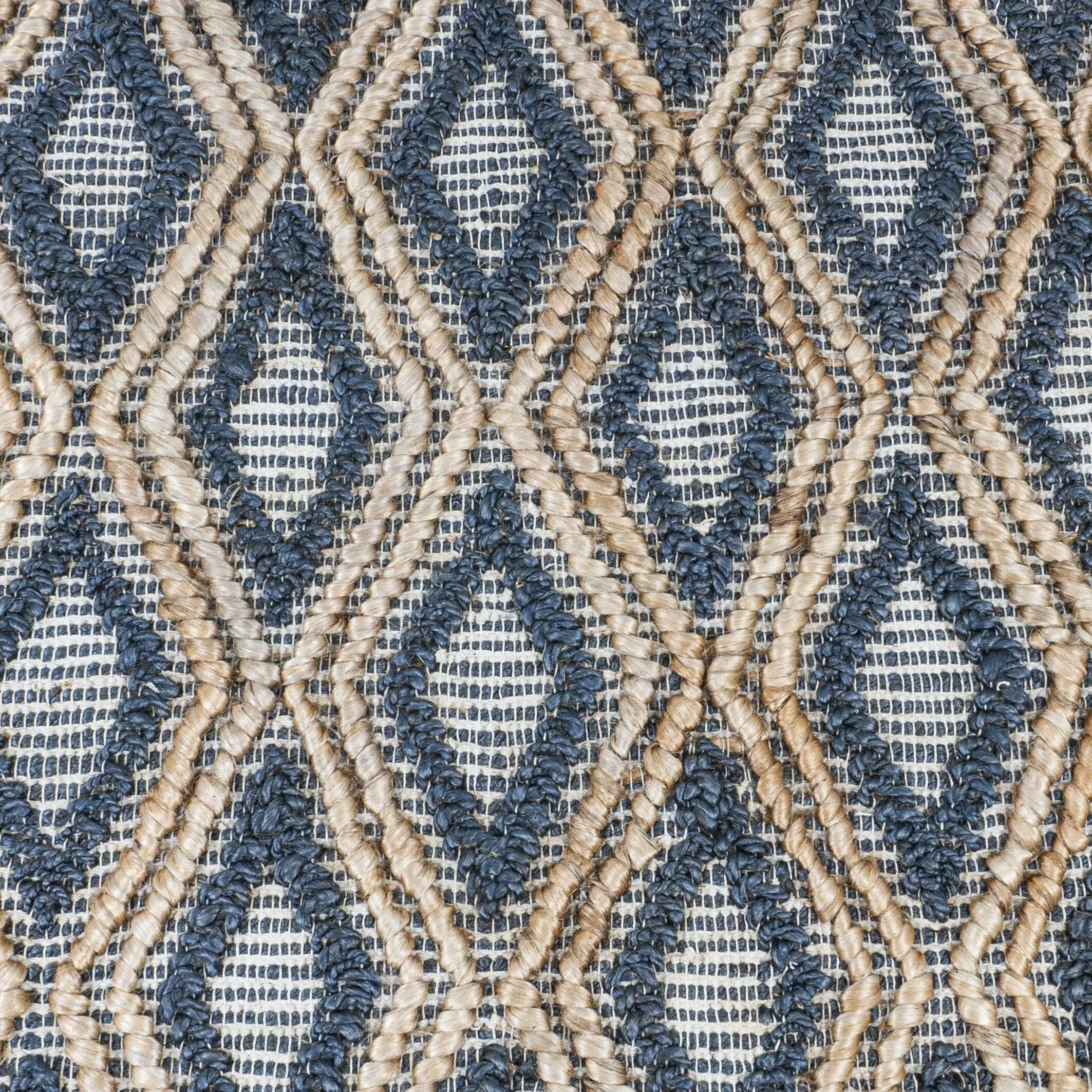 Handwoven Navy Blue/Brown Geometric Flatweave Indoor Jute Area Rug