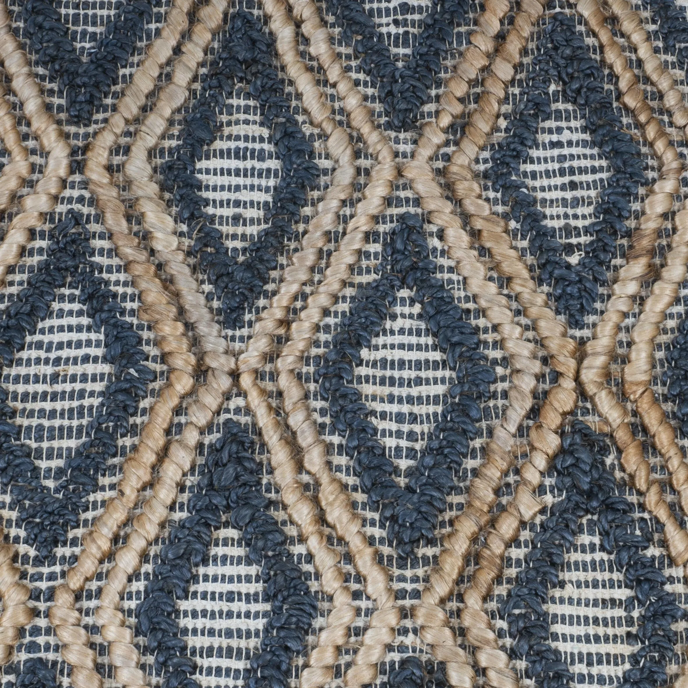 Handwoven Navy Blue/Brown Geometric Flatweave Indoor Jute Area Rug