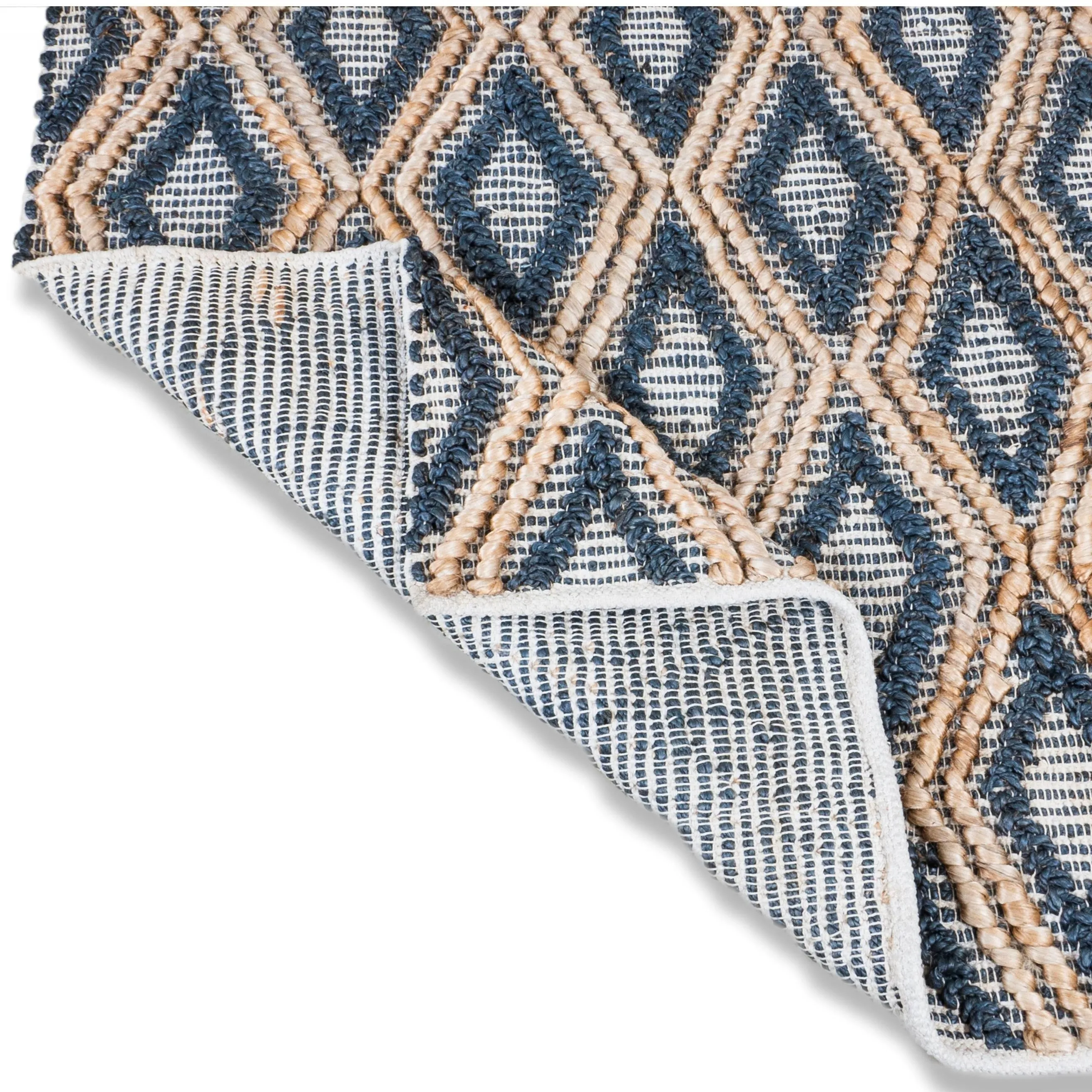 Handwoven Navy Blue/Brown Geometric Flatweave Indoor Jute Area Rug