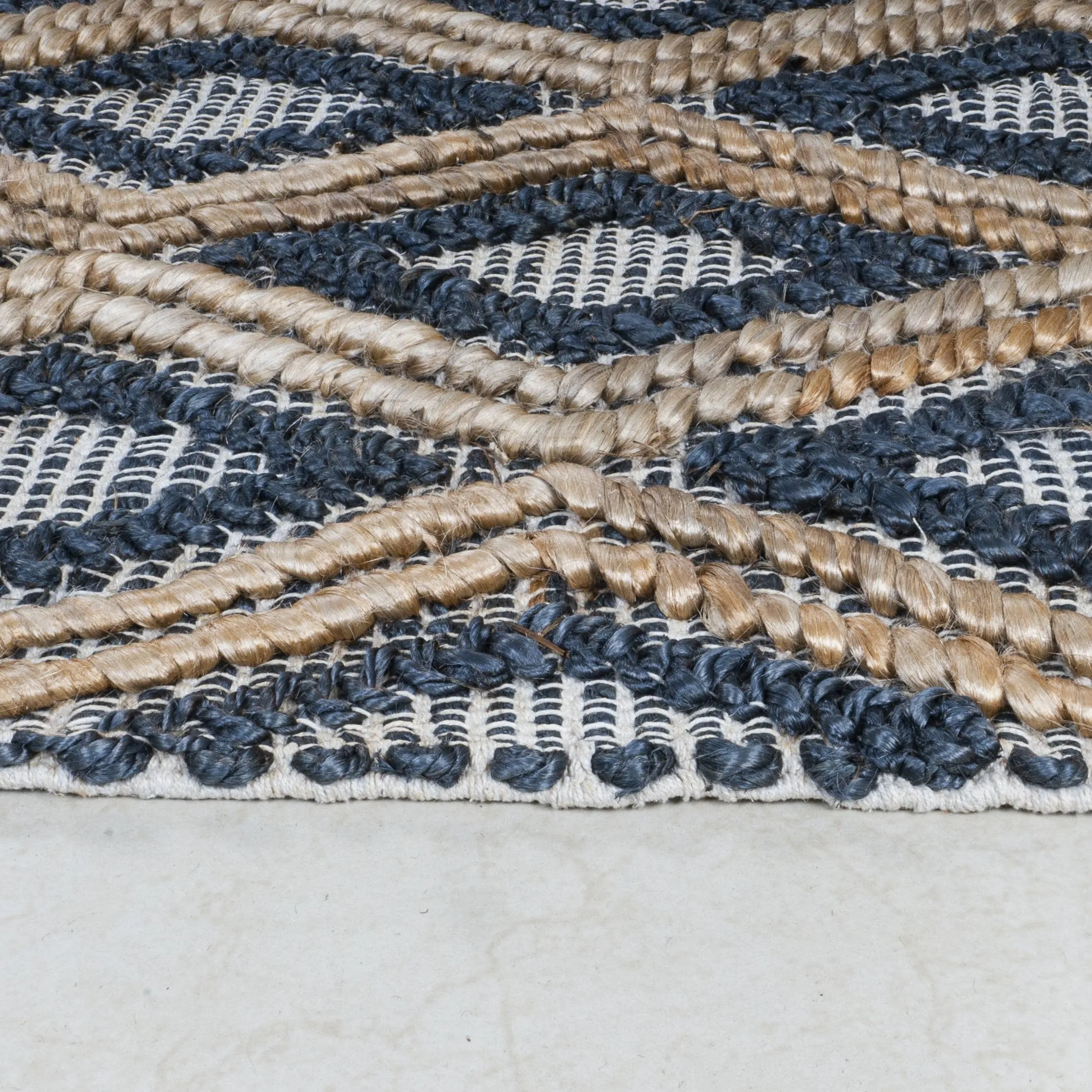 Handwoven Navy Blue/Brown Geometric Flatweave Indoor Jute Area Rug